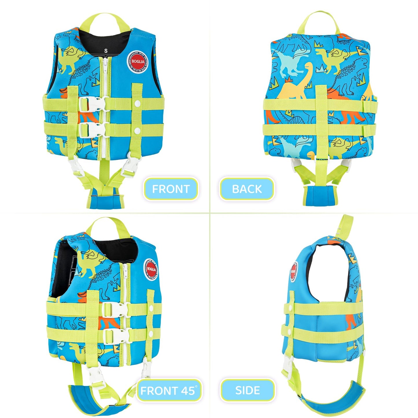 Boglia - Chaleco de natación para niños y niñas de 20-30-40-50-60-70-80-80 libras con correa de seguridad ajustable