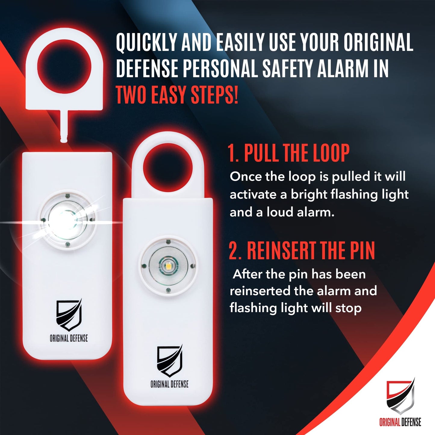 Alarma de Autodefensa Original Defense Blanco 130 dB con Luz Estroboscópica LED para Mujer