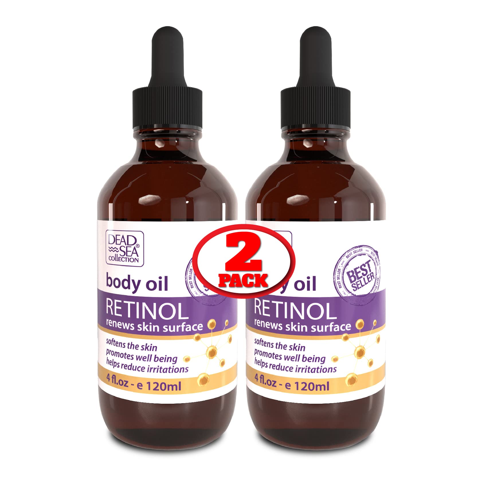 Aceite Corporal Dead Sea Collection VERSAINSECT Retinol Hidratante para Piel Seca y Masaje Nutritivo Doble Pack