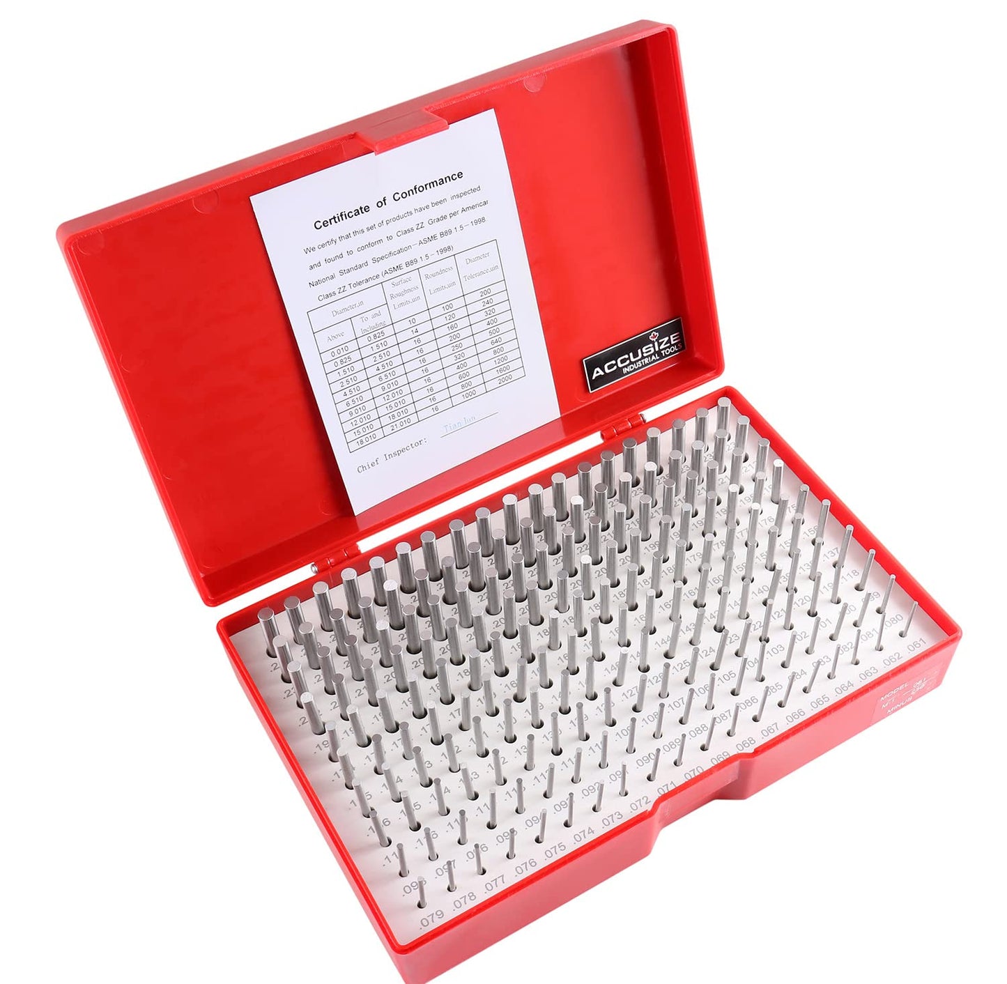 Accusize - 190 Pcs/Set M1(-) 0.061'' - 0.250'' Steel Plug Pin Gage Set Minus, M1(-)