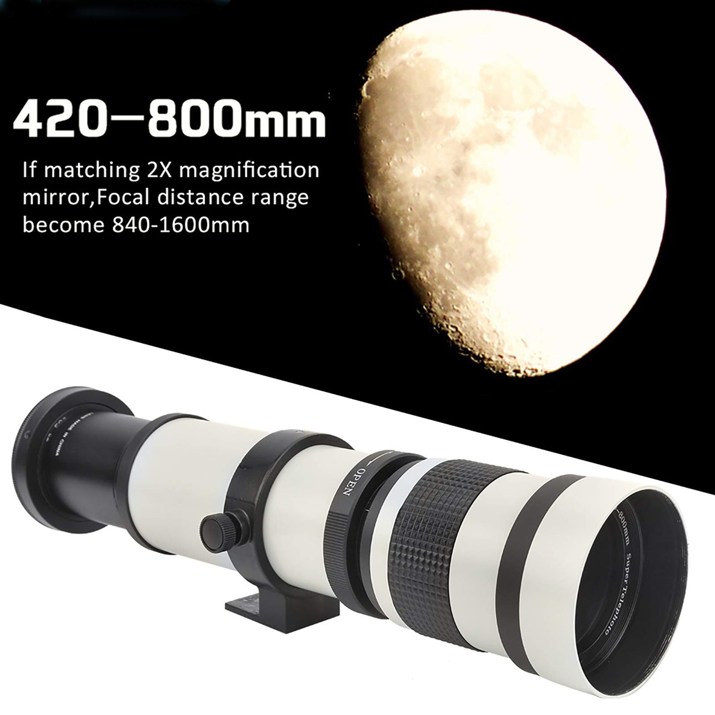 420-800mm F/8,3-16 Teleobjetivo con Zoom Manual de Lente, Enfoque Manual, Zoom de Aumento 2X, Fotografía de Larga Distancia para Cámara con Montura EF()