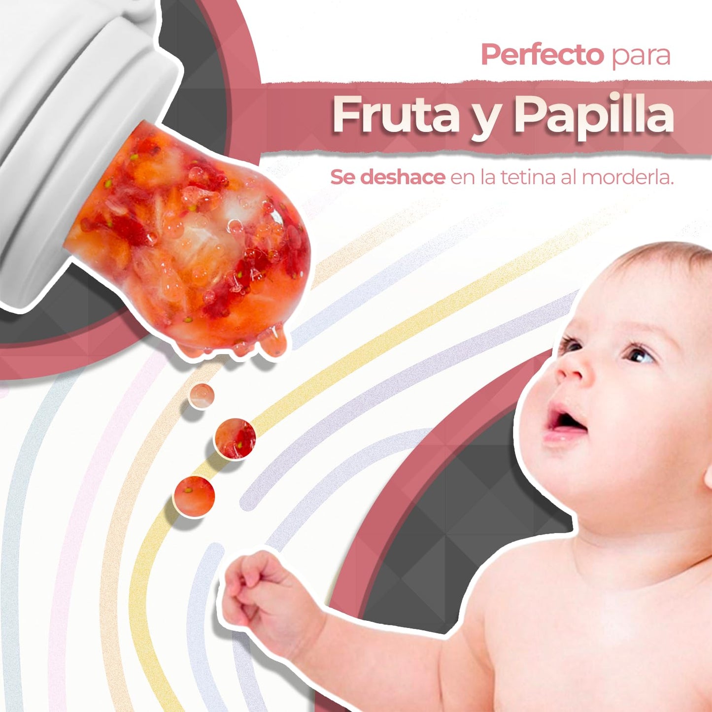 Chupón alimentador para frutas y papillas con seguro y tapa, 4 meses, dibujos animados (dino rosa)