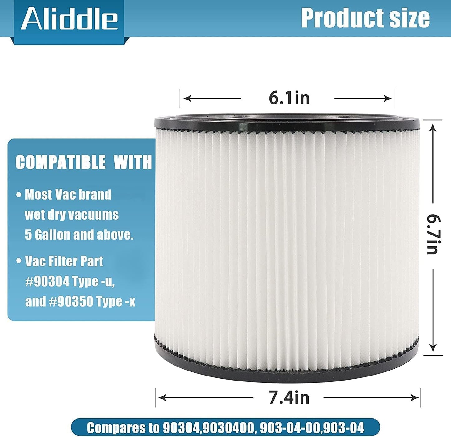 Filtro de repuesto 90304, 90107 filtro seco, funda de espuma 90585 apto para aspiradoras en húmedo/seco shopvac 90304, 90350, 90333, 903-04-00, 9030400, 5 galones hasta aspiradoras en húmedo/seco