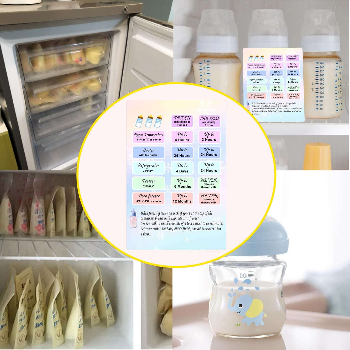 Guía de almacenamiento de leche materna, tarjeta magnética, guía de almacenamiento de leche materna, tarjeta magnética, 2 unidades, tabla de conversión de leche materna, refrigerador congelador,