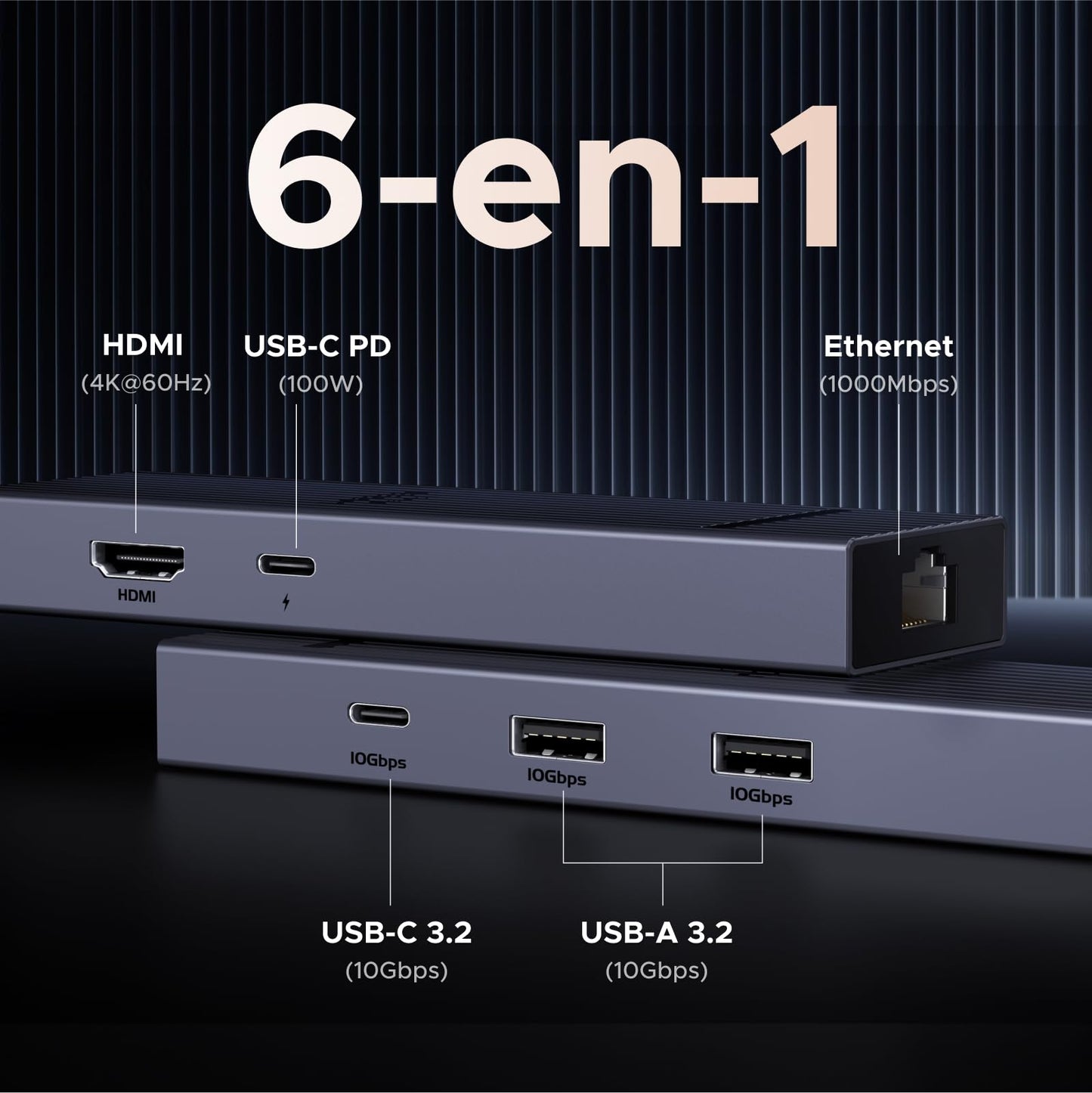 Adaptador USB C Hub UGREEN Revodok Plata con HDMI 4K y Carga 100W