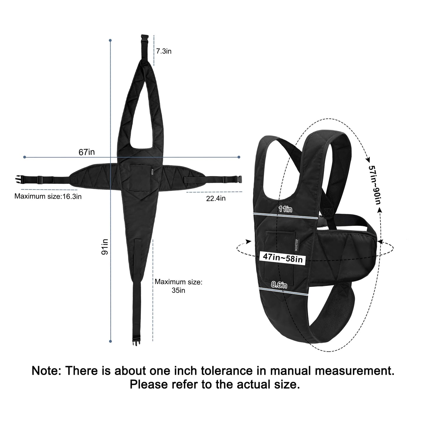 Cinturón De Seguridad MDSTOP Azul Antideslizante Con Hebilla Ajustable y Correas Médicas Para Personas Mayores y Pacientes