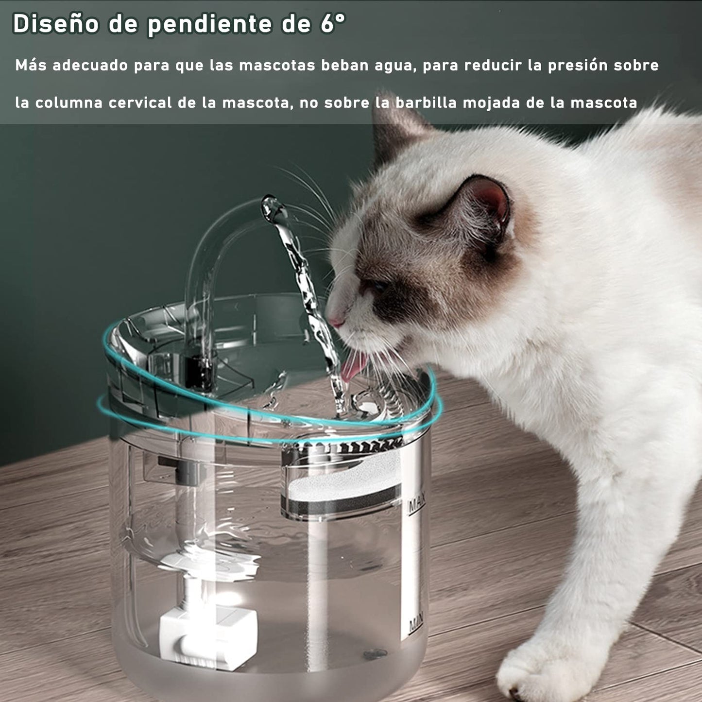 Fuente De Agua Para Gato y Perro, 2L Dispensador de Agua para Perros, Fuente de Agua Potable para Mascotas,Con 1 Filtros de Repuesto, Una Bomba Ajustable,Una Alfombrilla de Silicona Para Alimentos