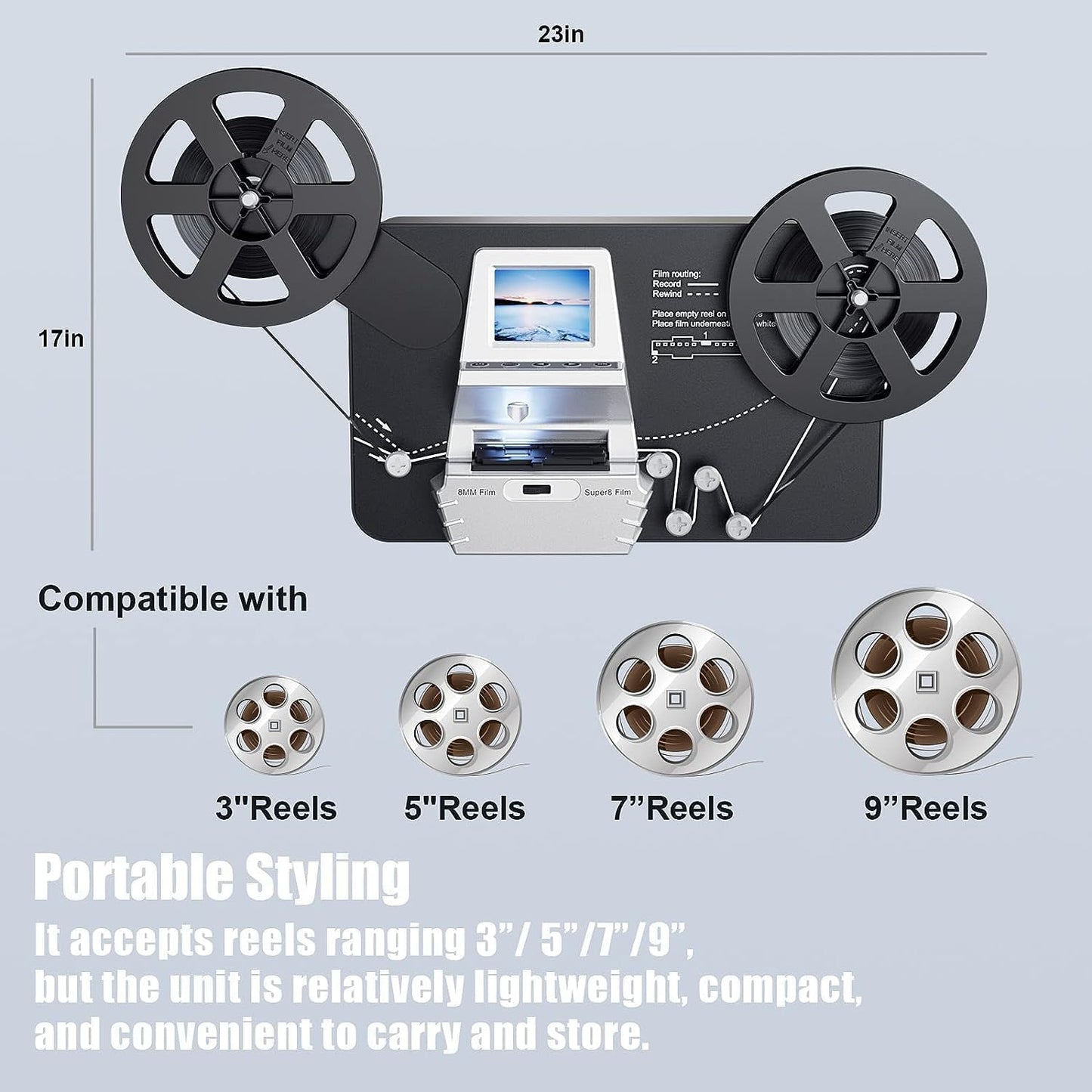 eyesen - Digitalizador de película digital MovieMaker Pro de 8 mm y Super 8 Carretes a Digital MovieMaker, escáner de película, convierte marcos por archivos MP4, con pantalla de 2.4 pulgadas, ahorro