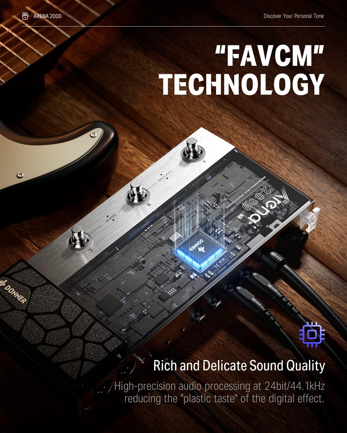 Donner Arena 2000 - Pedal multiefectos de guitarra con 278 efectos, 100 IRs, Looper, máquina de tambor, modelado de amplificador, soporte XLR y MIDI