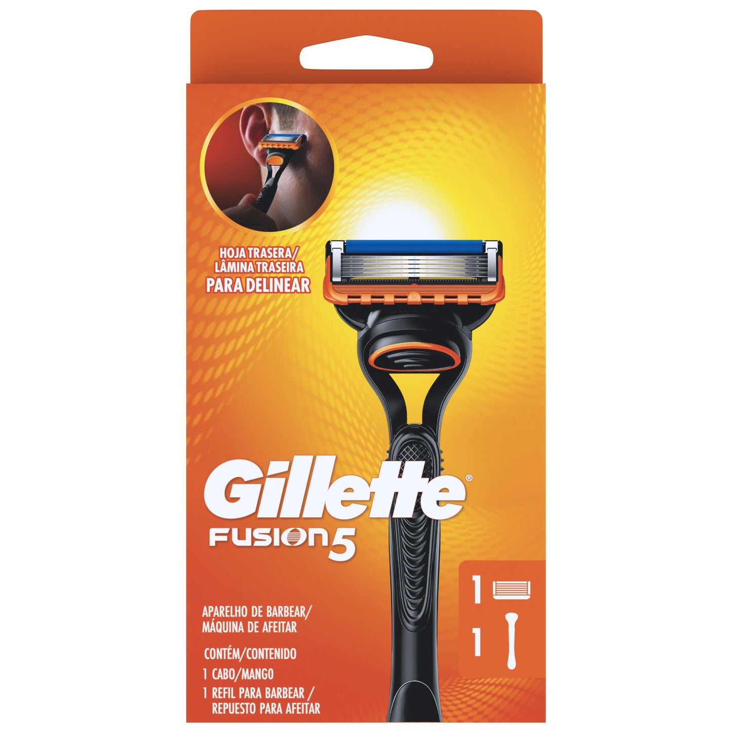 GILLETTE Fusion5, Rastrillo para Afeitar Reutilizable, 1 Mango + 1 Cartucho con 5 Hojas para Rasurar la Barba al Ras, Rastrillo para Hombre