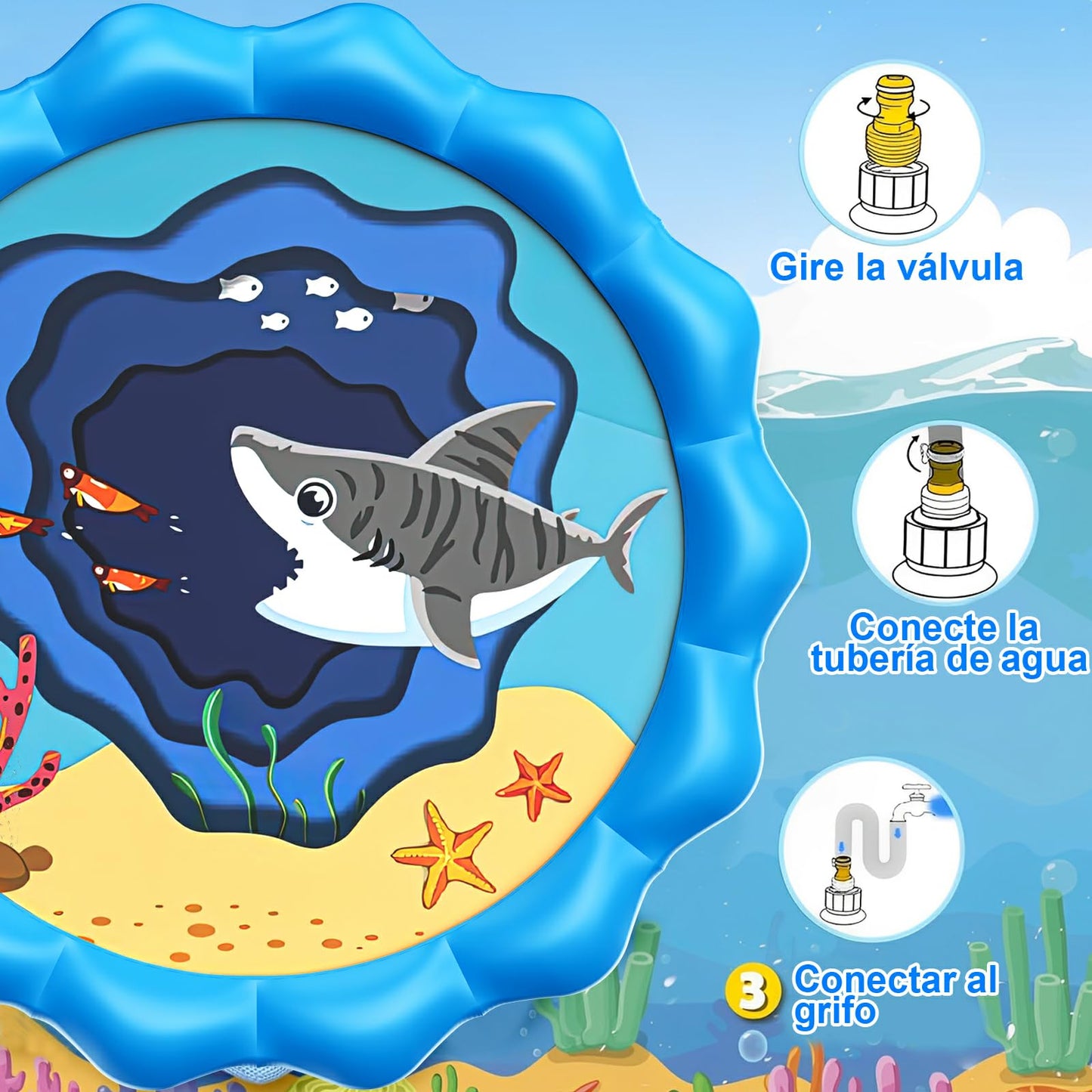 Alberca UIEYAKFR Azul 170CM Ssplash Pad Grueso y Duradero para Niños y Perros