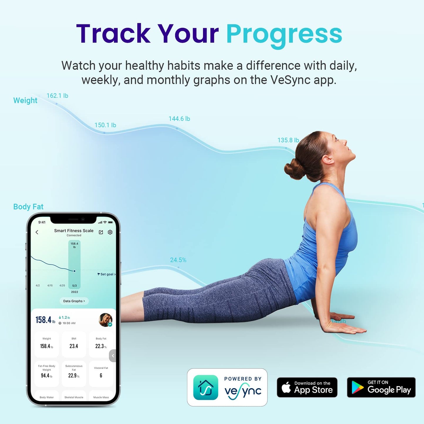 Etekcity, báscula de peso digital con Bluetooth, Apple Health y Google Fit, 400 libras, aprobado por la FDA
