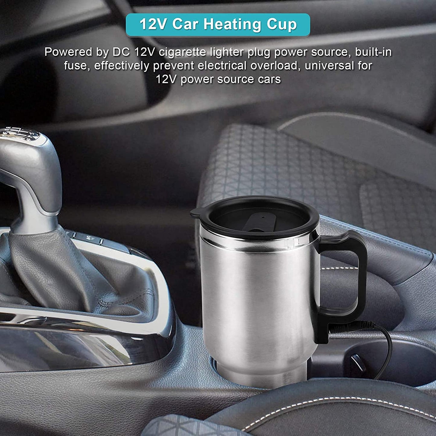 Calentador de Taza para Coche, 450ml Acero Inoxidable Con Cable Encendedor 12V, Taza Aislante Térmica Con Termostato para Casa y Viajes al Aire Libre