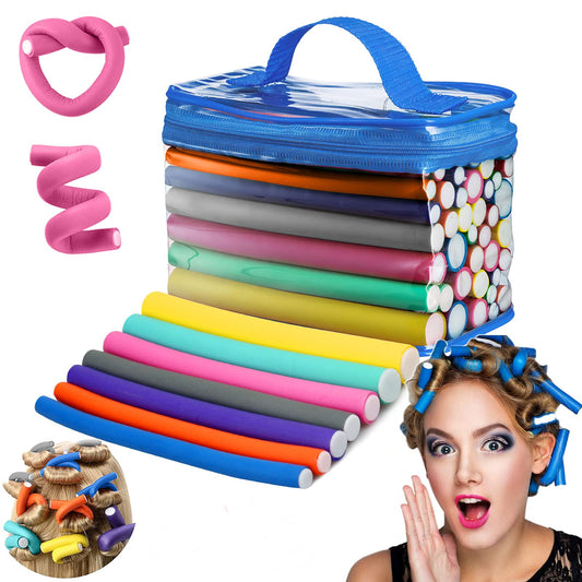 Rizadores de Cabello Sin Calor, 42 Piezas Rizos Sin Calor para Dormir, 7" Ondas Sin Calor de Espuma Suave Flexi, Tubos para Cabello Sin Calor para Pelo Corto y Largo-Fácil de Usar & Sin Dañar el Cabello