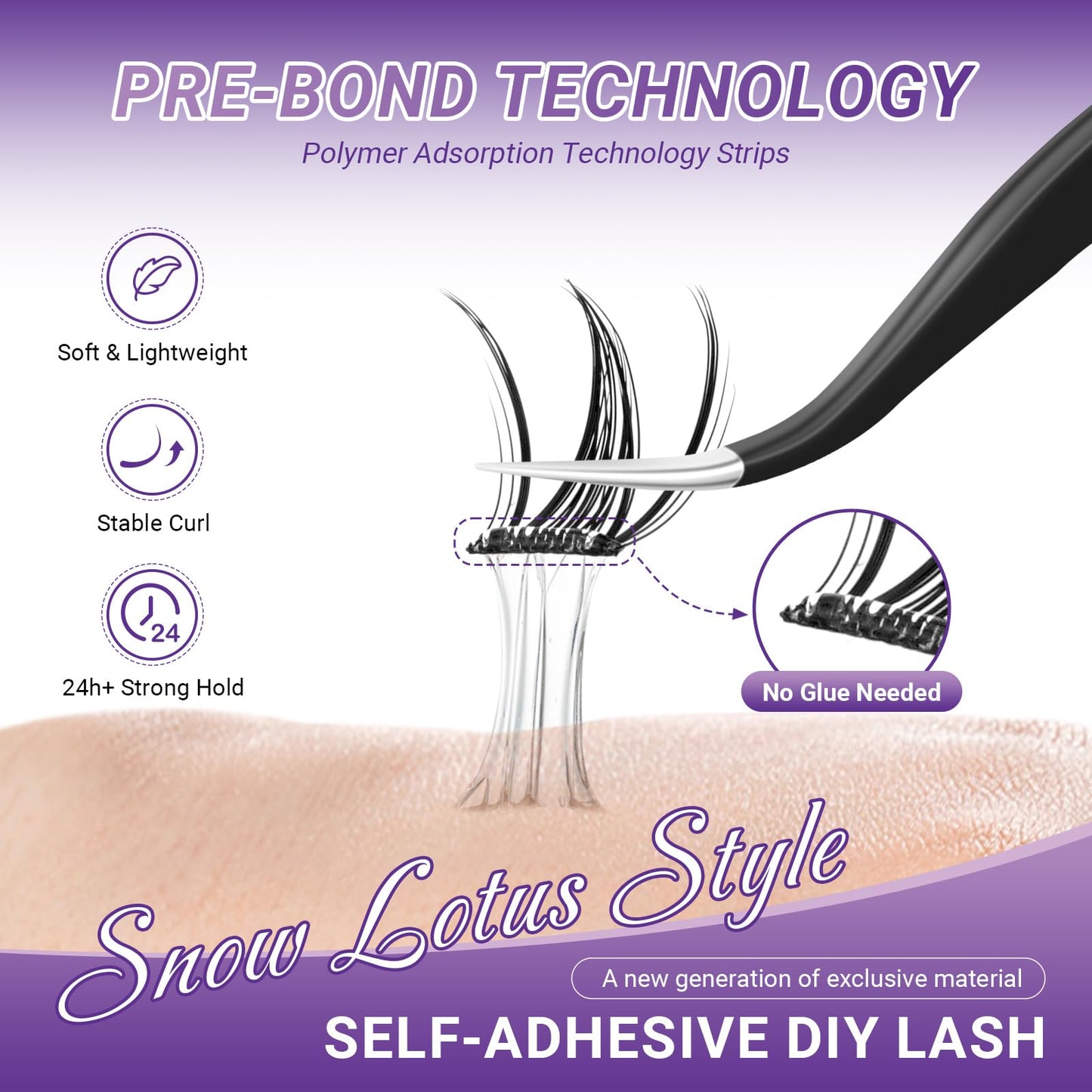 NAGARAKU Grupos De Pestañas Autoadhesivos Para 40 Pcs No Necesita Pegamento Ni Removedor Presión En Un Solo Paso Pestañas Reutilizables Prepegadas En Casa Loto de Nieve (SA-13,0.07 C Curl 10-12mm)