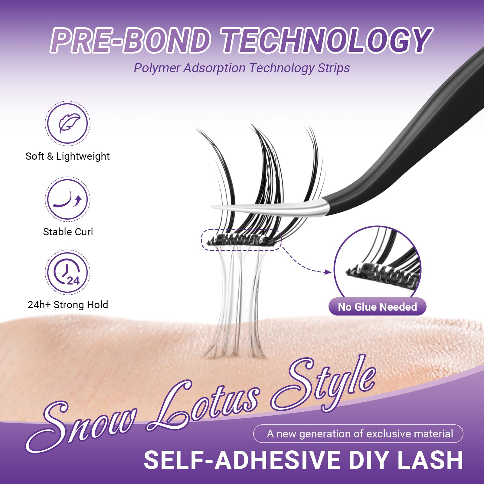 NAGARAKU Grupos De Pestañas Autoadhesivos Para 40 Pcs No Necesita Pegamento Ni Removedor Presión En Un Solo Paso Pestañas Reutilizables Prepegadas En Casa Loto de Nieve (SA-13,0.07 C Curl 10-12mm)
