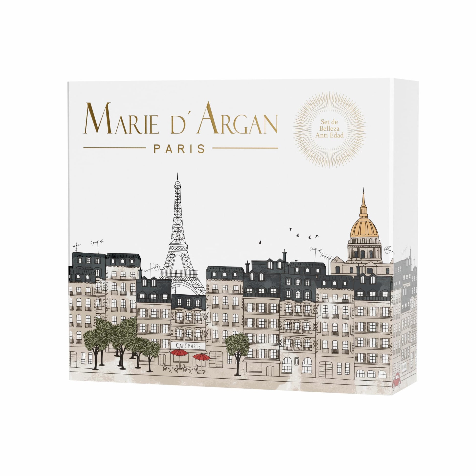 Marie d’Argan Paris Kit Facial Antiedad Skincare Edicion Especial– Crema Día y Noche con Oro, Sérum Tensor Antiedad, Limpiador Facial de Champagne | Paquete Completo de Cuidado, Hidratación y Rejuvenecimiento | Estuche Premium | COSMETIQUERA DE REGALO