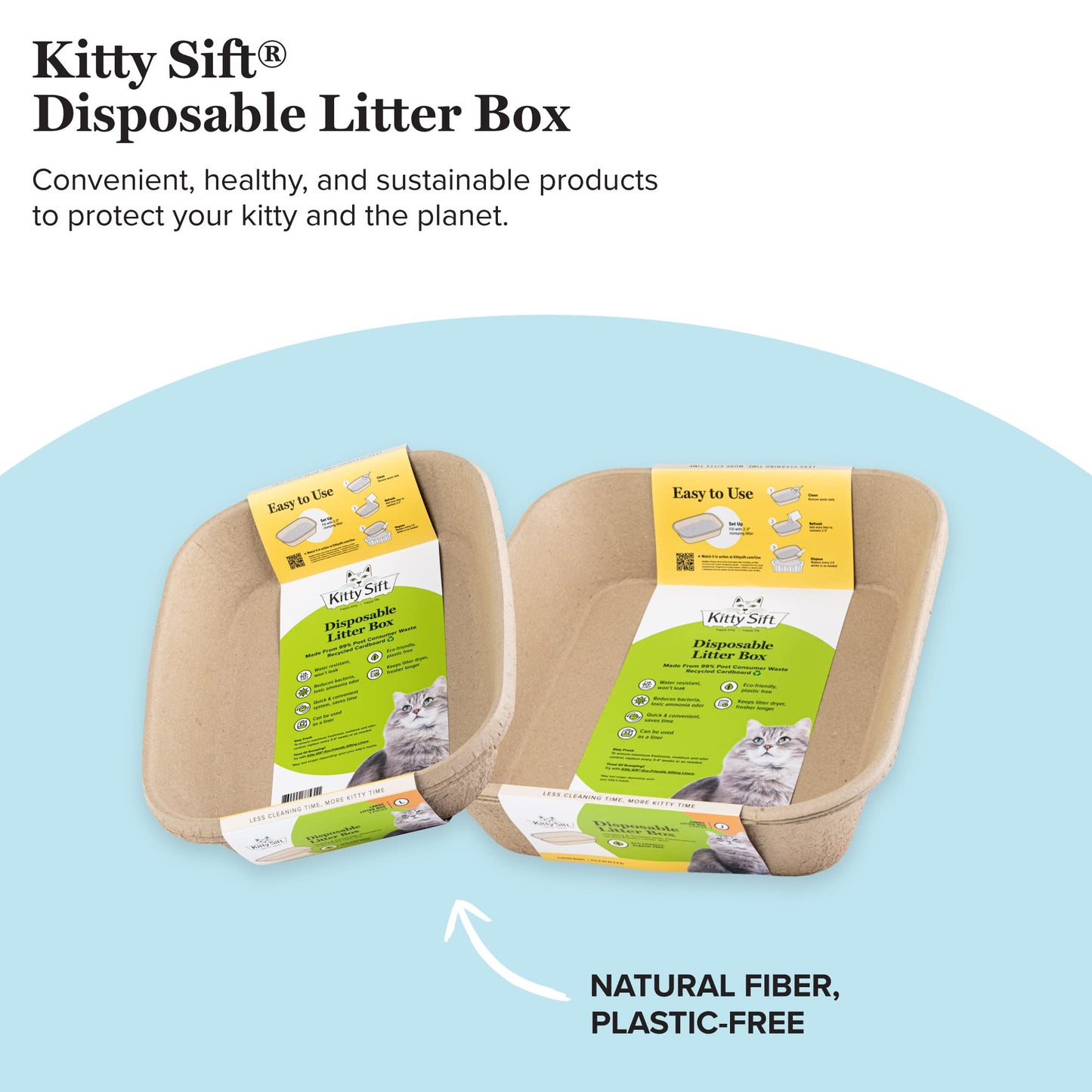 Kitty Sift (6 Unidades) Caja de Arena desechable para Gatos, sostenible, Limpia, Grande, Paquete de 6