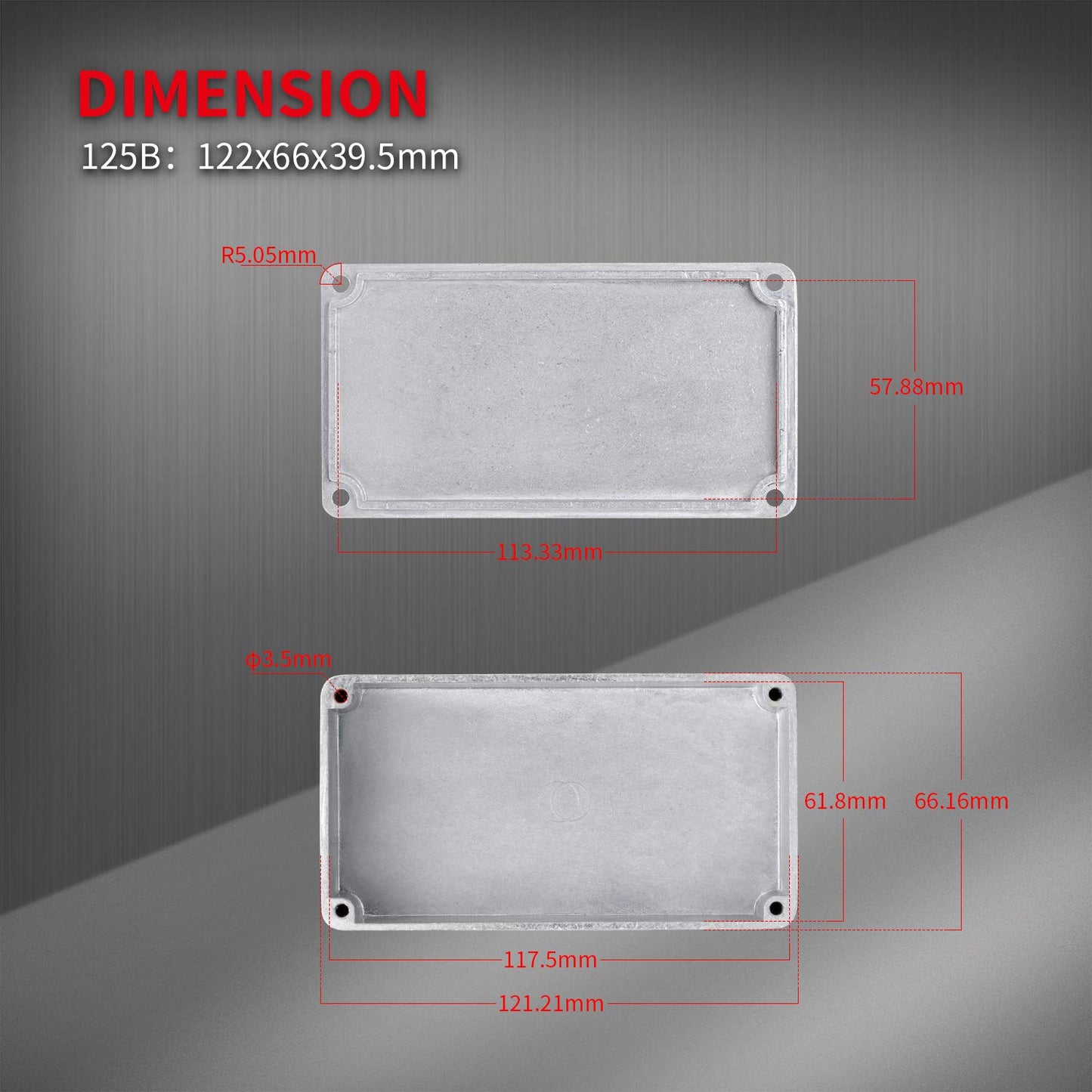 DaierTek - Caja de aluminio para pedal de efecto guitarra 125B / 1590N1, caja de metal sin acabar, 122 x 66 x 39,5 mm con patas de goma