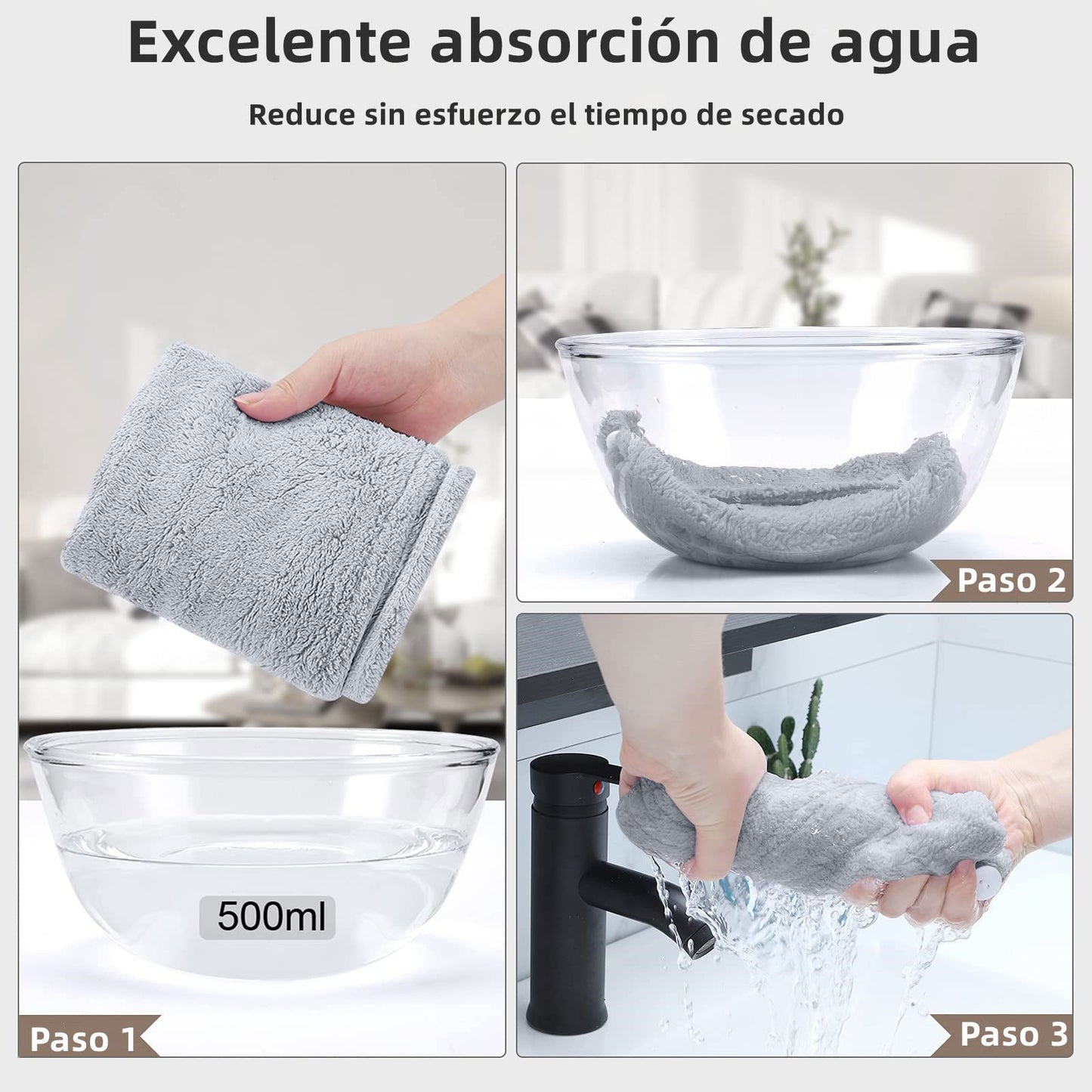 Toalla Microfibra para Cabello 3 Pack, Toalla de Cabello Seco con Botones, Gorro de Baño Ultra Absorbente de Agua, Secado de Pelo Súper Rápido, Turbante Suave Anti Frizz para Mujer (Rosa Gris Azul)