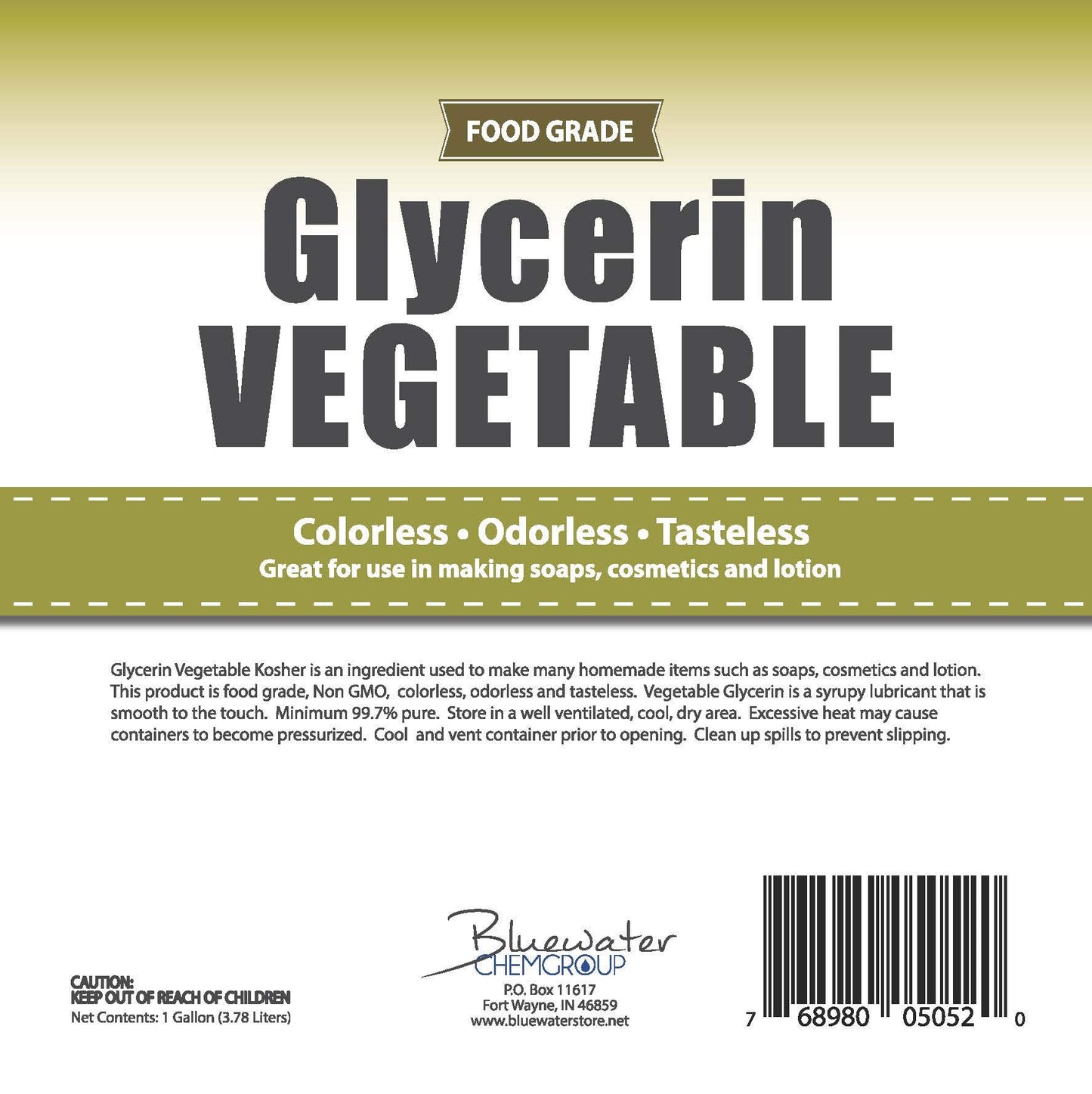 Vegetable Glycerin - 1 Gallon - All Natural, Kosher, USP Grade - Premium Quality Glycerin, Excellent Emollient Qualities, Amazing Skin and Hair Benefits, DIY beauty products