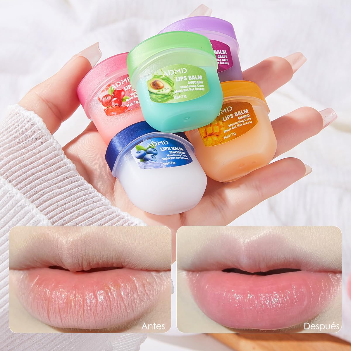GIVOOBE Labial Hidratante, 8PCS Bálsamo Labial Selección Natural, with Vitamin E and Coconut Oil, Ideal para Labios Secos y Agrietados