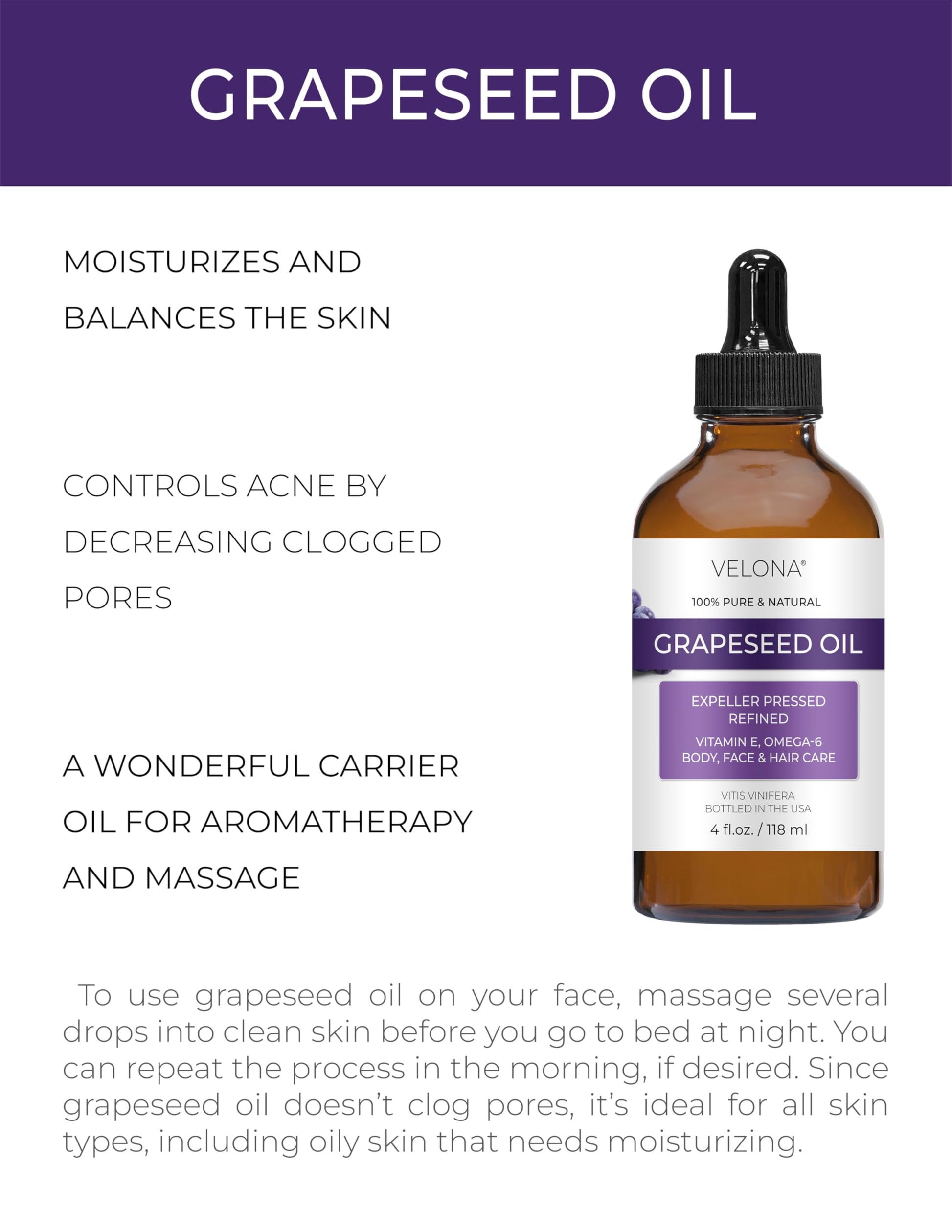 velona Aceite De Semilla De Uva 4 Fl Oz | Aceite Transportador Puro Y Natural | Refinado, Prensado En Frío | Cocina, Piel, Cara, Cuerpo, Cuidado Del Cabello | Usar Hoy - Enjoy Results