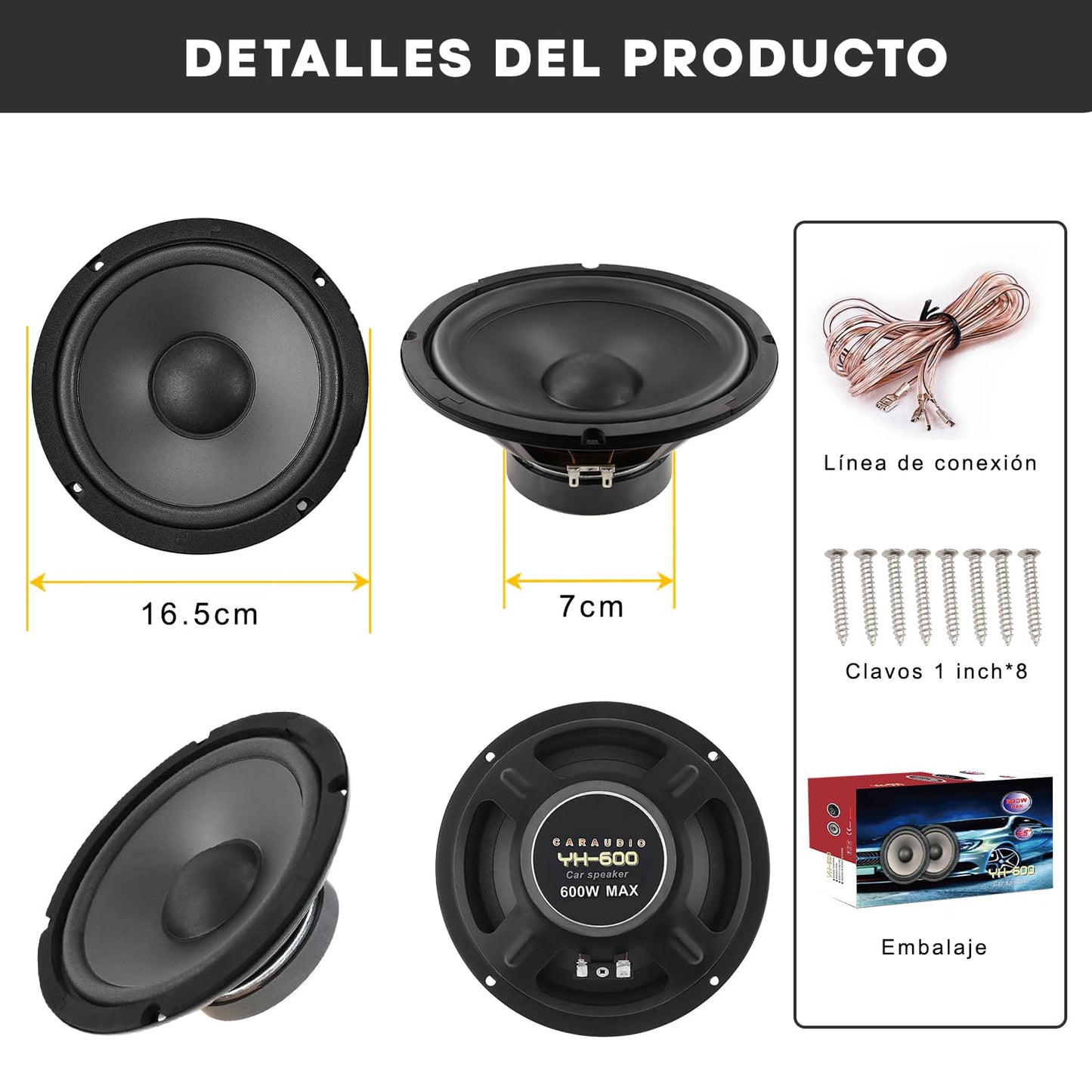Altavoces para Automóvil VIDA4U 6.5 Pulgadas 600 W Gama Completa 4 Vías Fácil Instalación