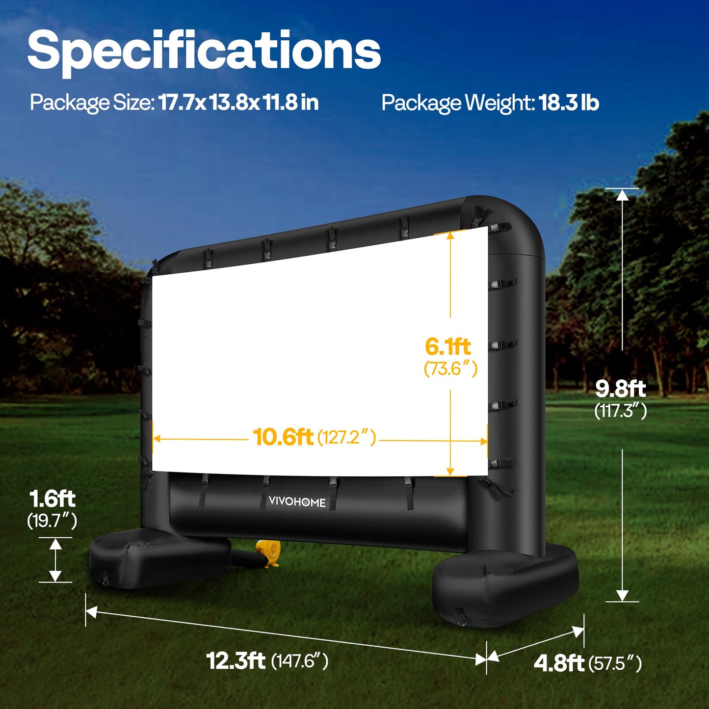 VIVOHOME - visualización inflable para proyector de película inflable para interiores y exteriores, de 15 pies, con bolsa de transporte para proyección delantera y trasera