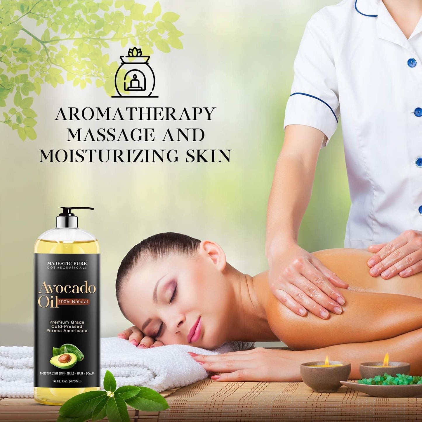 MAJESTIC PURE VIOPY Avocado Oil for Hair and Skin - 100% Pure and Natural, Cold-Pressed, for Skin Care, Massage, Hair Care, and Carrier Oil to Dilute Essential Oils, 470ml
