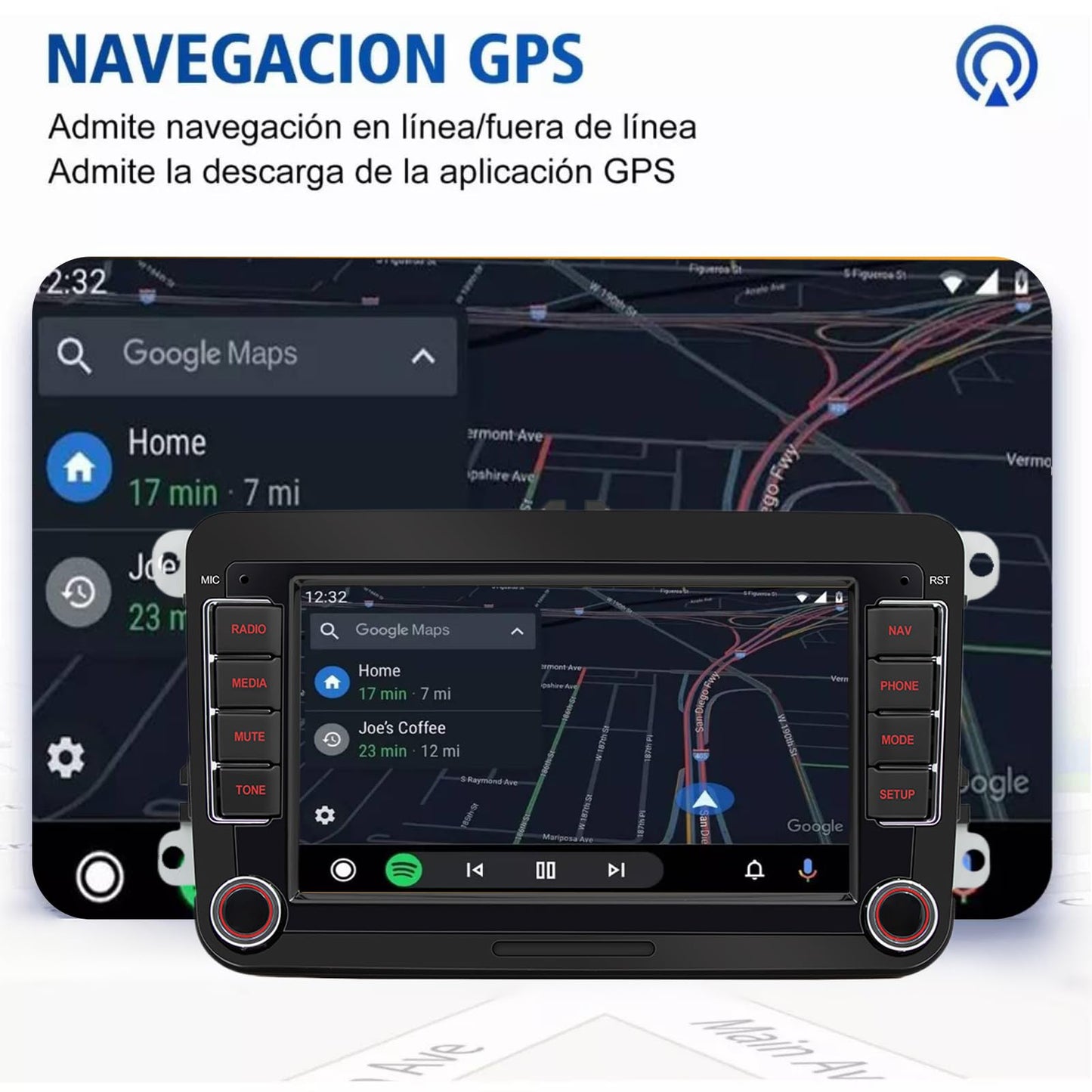 FINYQBET Estéreo para Auto W6060 de 7 Pulgadas, Radio Android con CarPlay y GPS Integrado, Compatible con Control de Volante y Cámara de Reversa, Pantalla Táctil HD para Vehículos de 12V