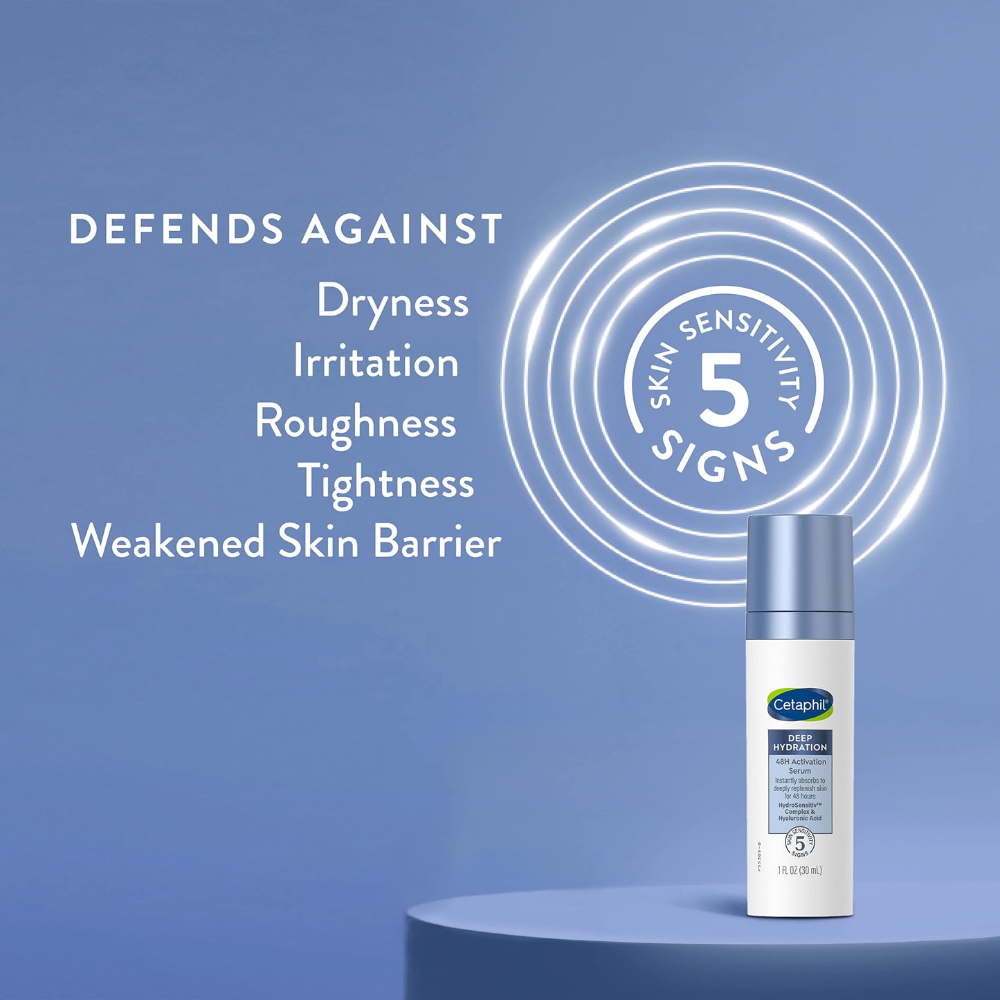 CETAPHIL Deep Hydration Fragrance Free 48 Hour Activation Serum, 1 fl oz, 48Hr Dry Skin Face Moisturizer for Sensitive Skin, With Hyaluronic Acid, Vitamin E & B5, Dermatologist Recommended