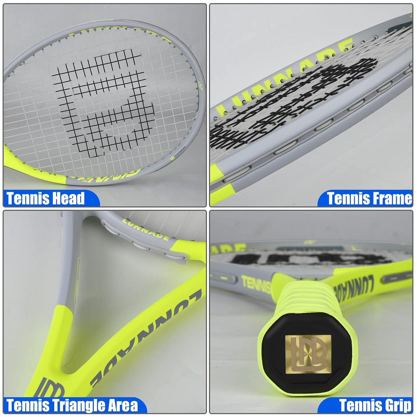 LUNNADE - Raqueta de tenis para adultos de 27 pulgadas, a prueba de golpes, de fibra de carbono, ligera, preencordada y regenerada, adecuada para principiantes a jugadores intermedios