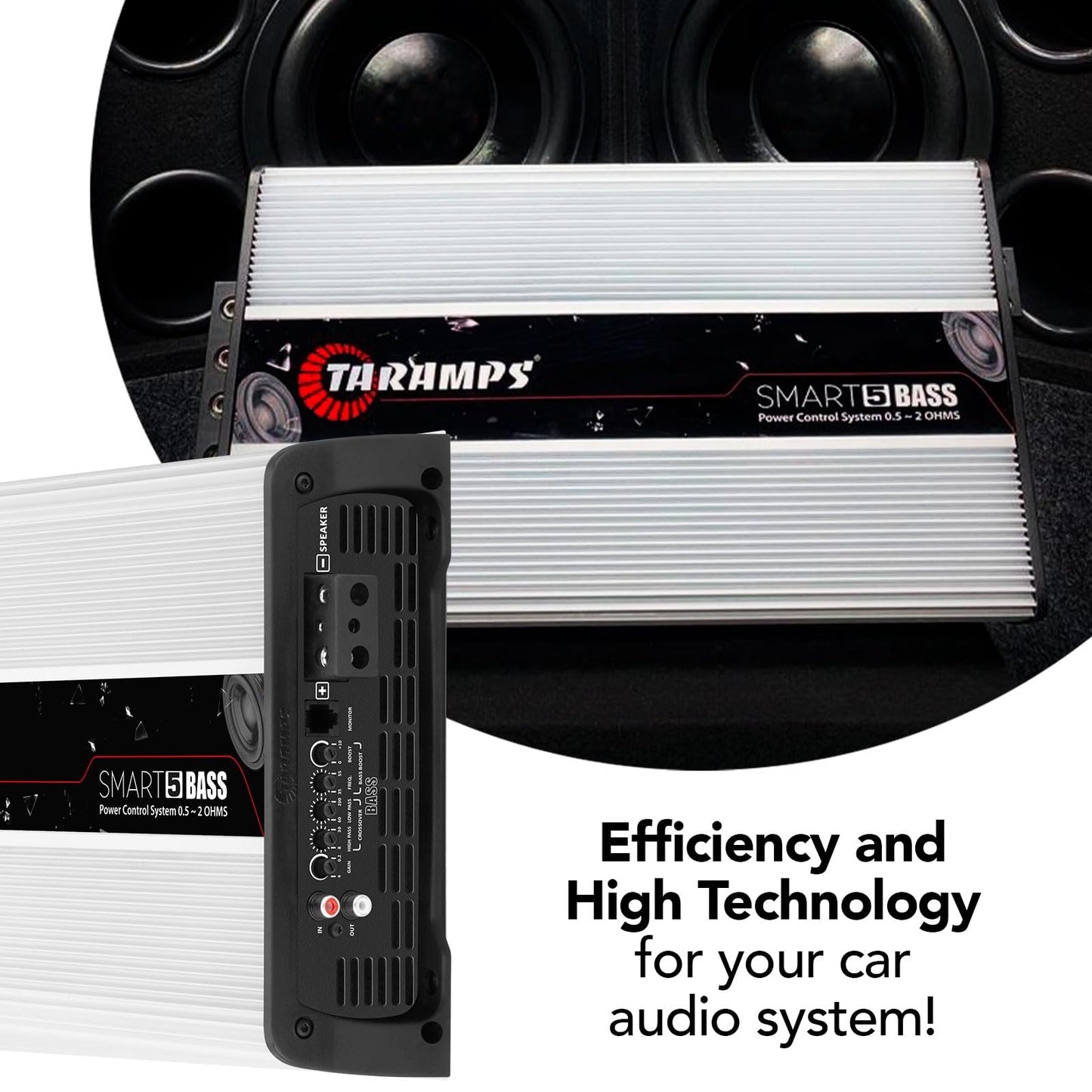 Amplificador de Graves Taramps Smart 5 Negro Multiimpedancia 5000 Vatios RMS Clase D Monobloque