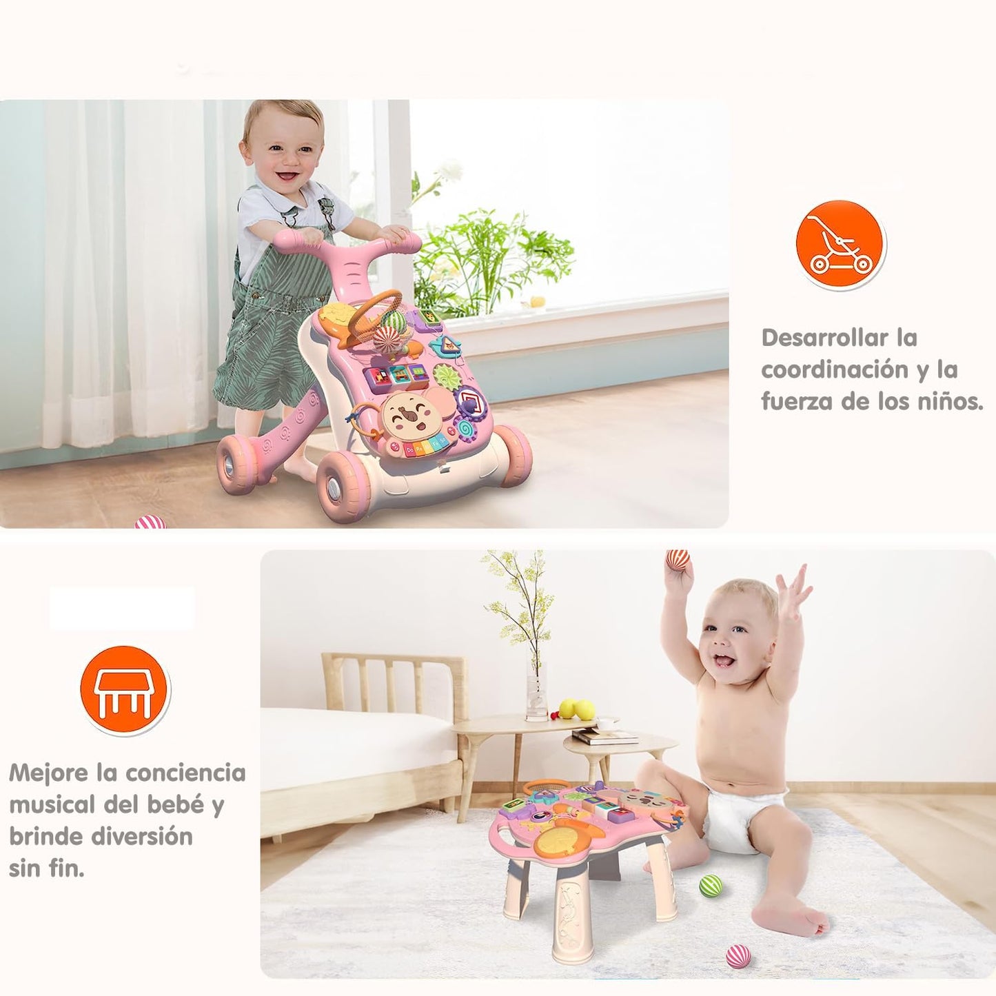 Hisemy Mesa Centro de actividades Musical para Bebe 2 en 1, Panel de Juego Extraíble Multifuncional, Juguete de Aprendizaje Musical para Bebés,Regalo para Niños y Niñas(B:Rosa)