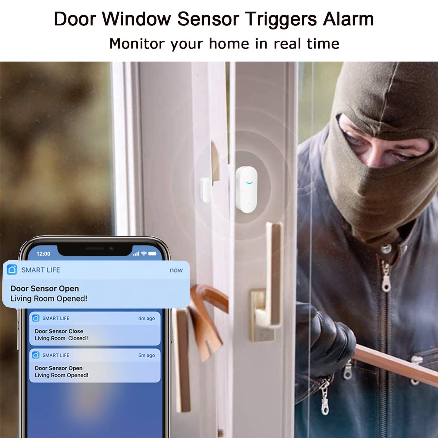 Sensor de Puerta WiFi Tuya Blanco Inteligente para Seguridad en el Hogar y Negocios
