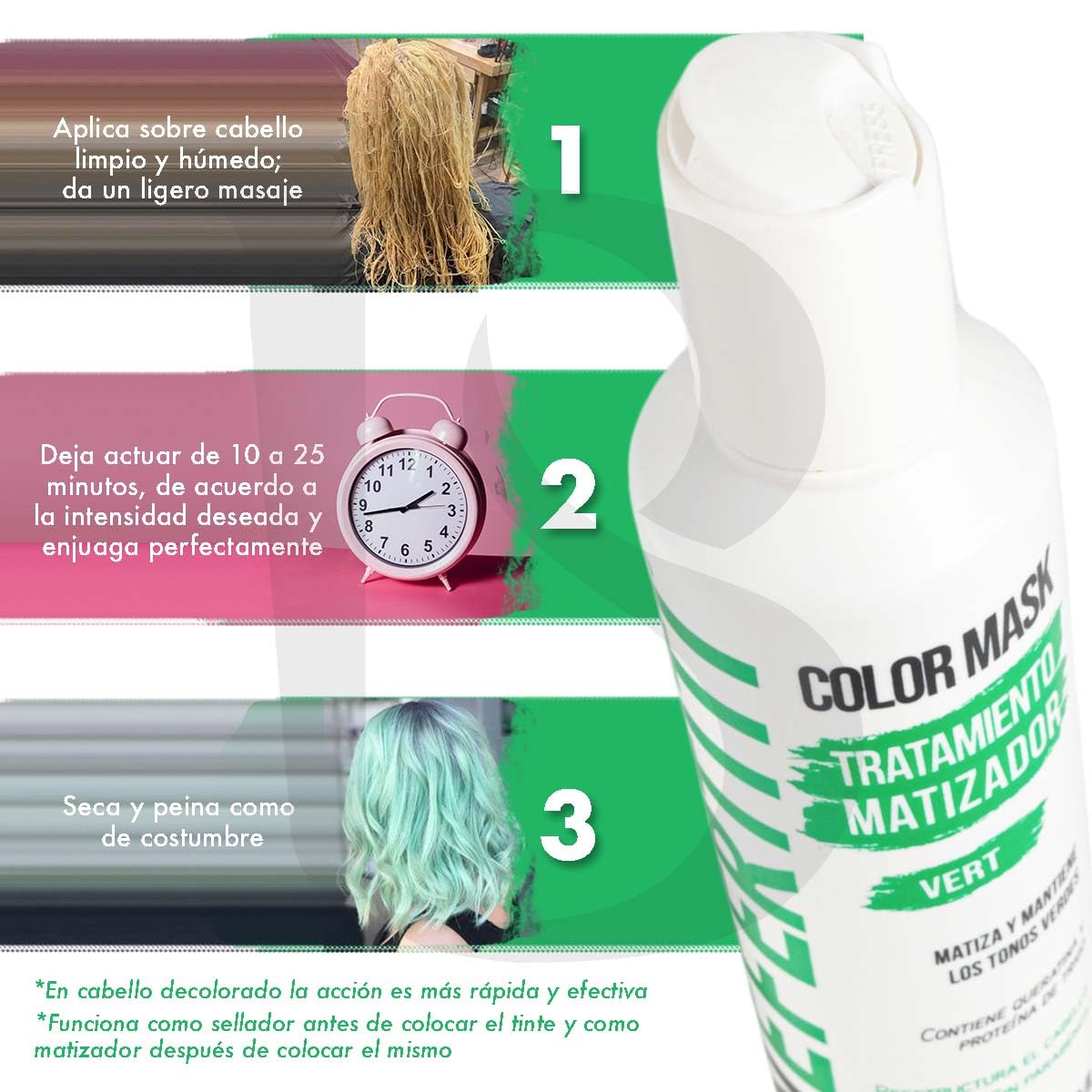 Tratamiento para el Cabello Nefertiti Vert Verde con Keratina y Proteína de Trigo Sin Parabenos
