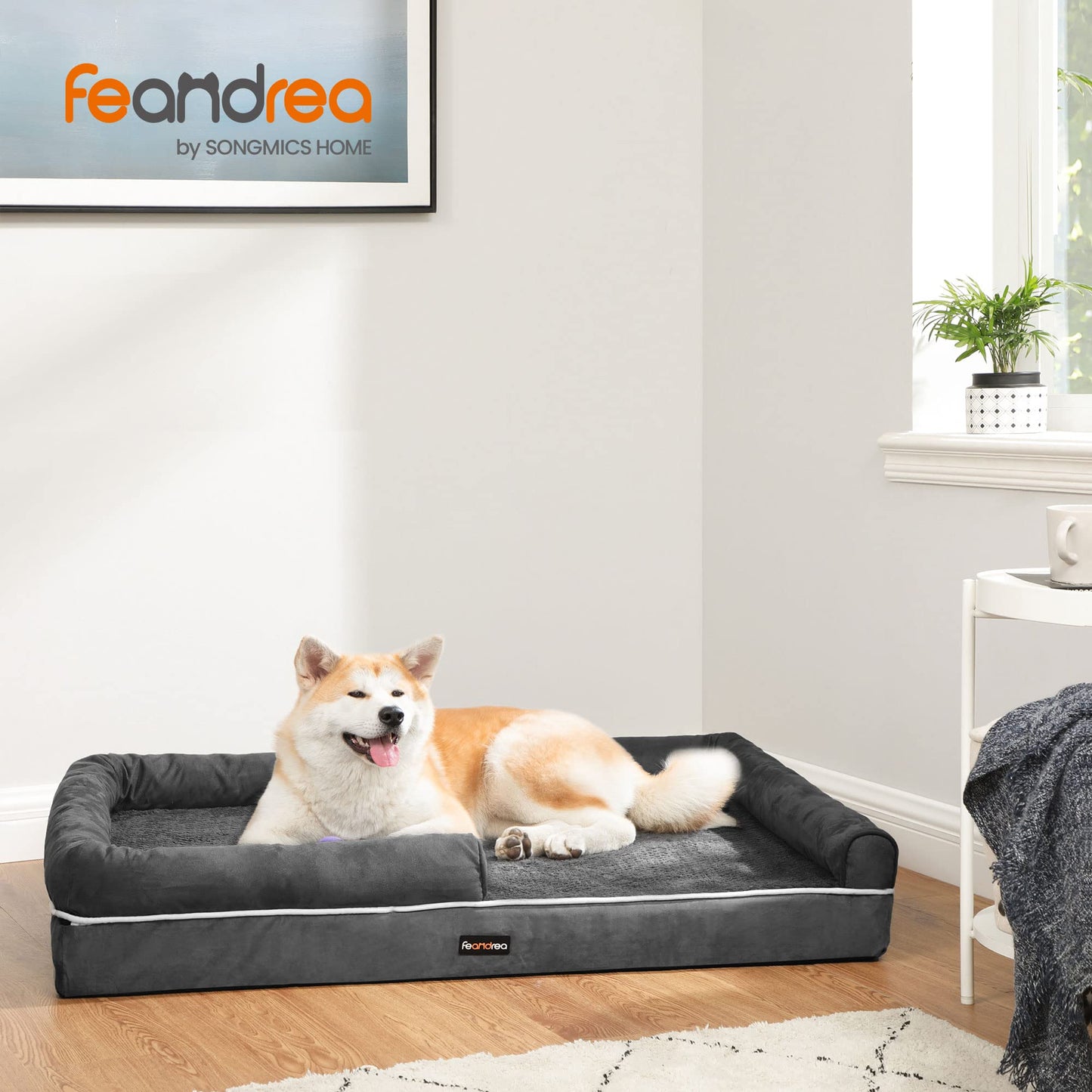Cama Ortopédica para Perros Feandrea Gris Oscuro con Funda Extraíble y Lavable