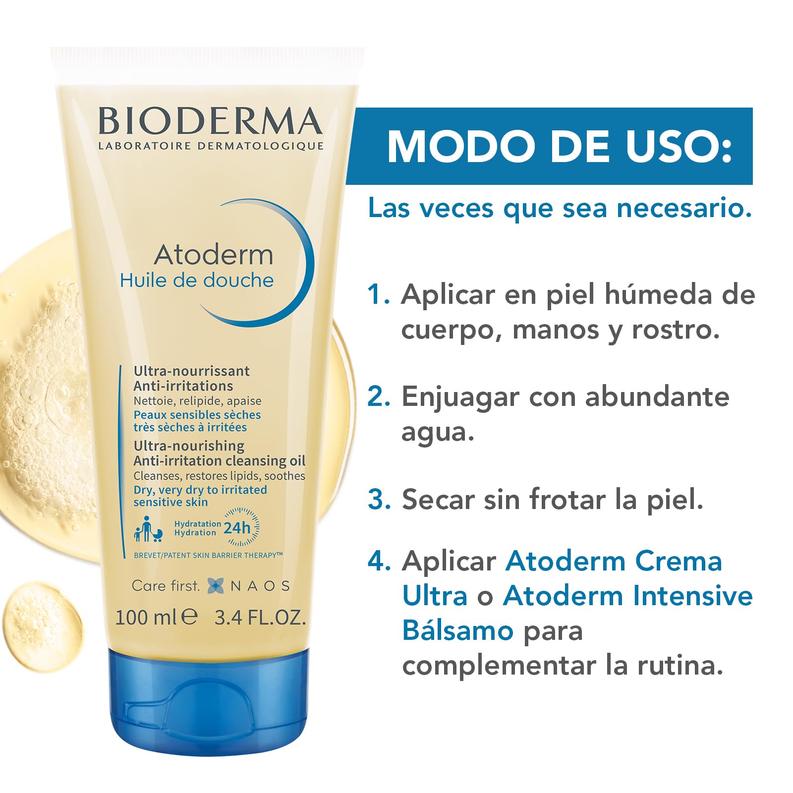 Bioderma Atoderm Hydrating Shower Body Oil for Dry Sensitive or Irritated Skin