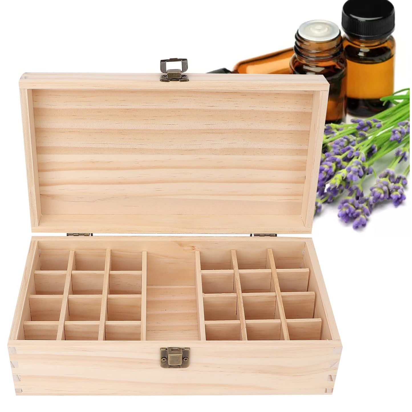 Caja De Madera De Almacenamiento De Aceite Esencial, 24 Rejillas Soporte De Aceite Esencial De Madera Multifuncional Para Aceite Esencial Cosméticos De Esmalte De Uñas