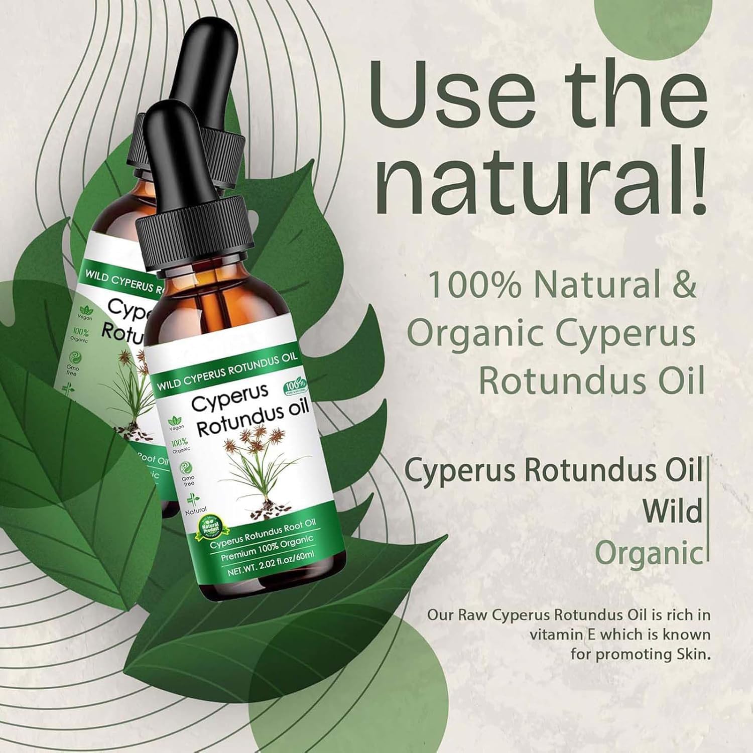 Cyperus Rotundus Oil for Hair Removal and Skin Nourishment - 100% Natural Moisturizer - 60ml - (1pcs)