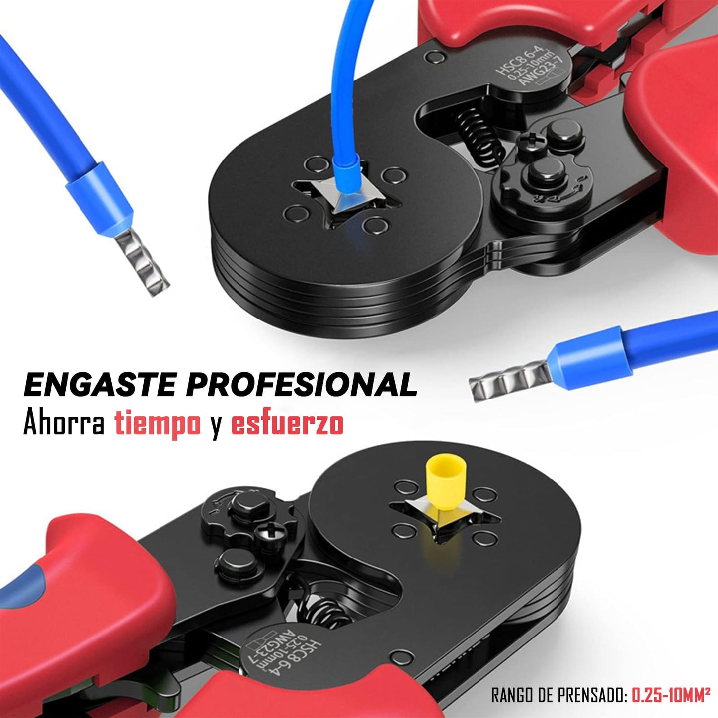 Kit de Terminales y Alicates HCS8 6-4A Negro para Cables Eléctricos