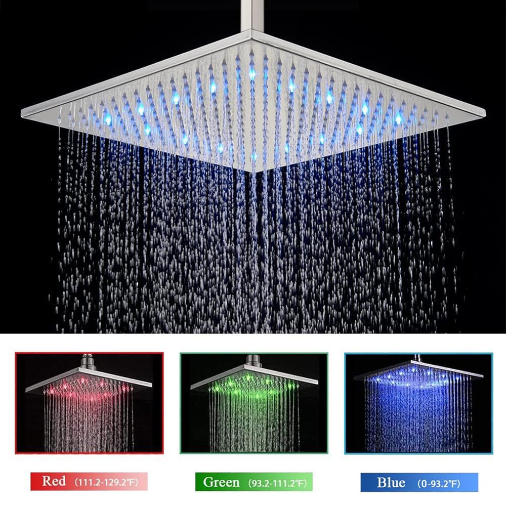 Sistema de Ducha LED de 12 Pulgadas SUS304 Níquel con Válvula y Spray de Mano cuadrado