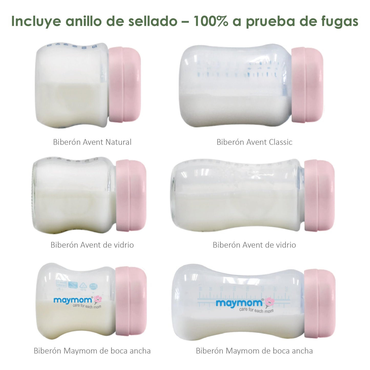 Maymom Tapas Sólidas, también conocidas como Tapas de Viaje, con Anillo de Sellado, Compatibles con Biberones Avent; La tapa reemplaza el aro roscado y el disco de sellado del biberón Avent Natural; Compatible con biberones Avent Anticólicos de Polipropil