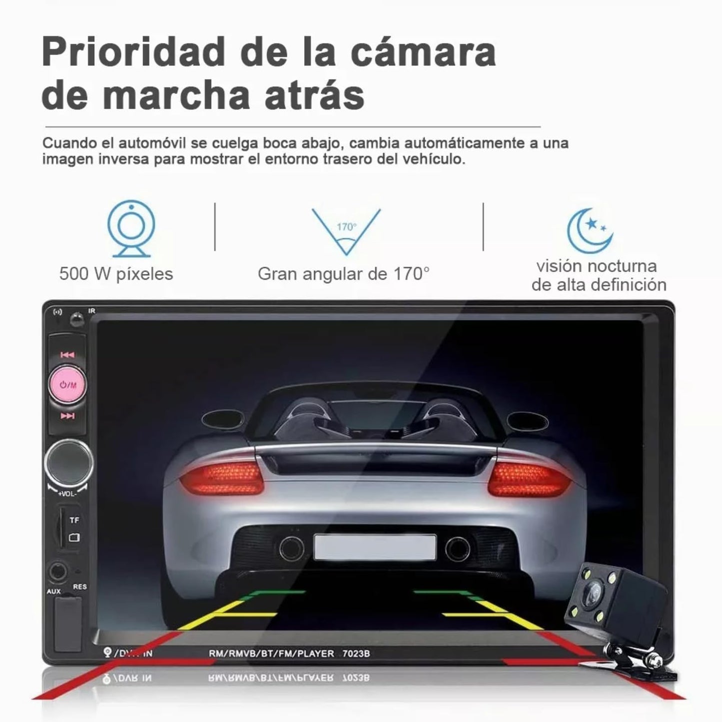 HIMICAR Autoestéreo 2DIN con CarPlay y Android Auto, Pantalla Táctil 7", Bluetooth, Cámara Reversa, USB/AUX/TF, Compatible con Nissan Chevrolet VW Ford
