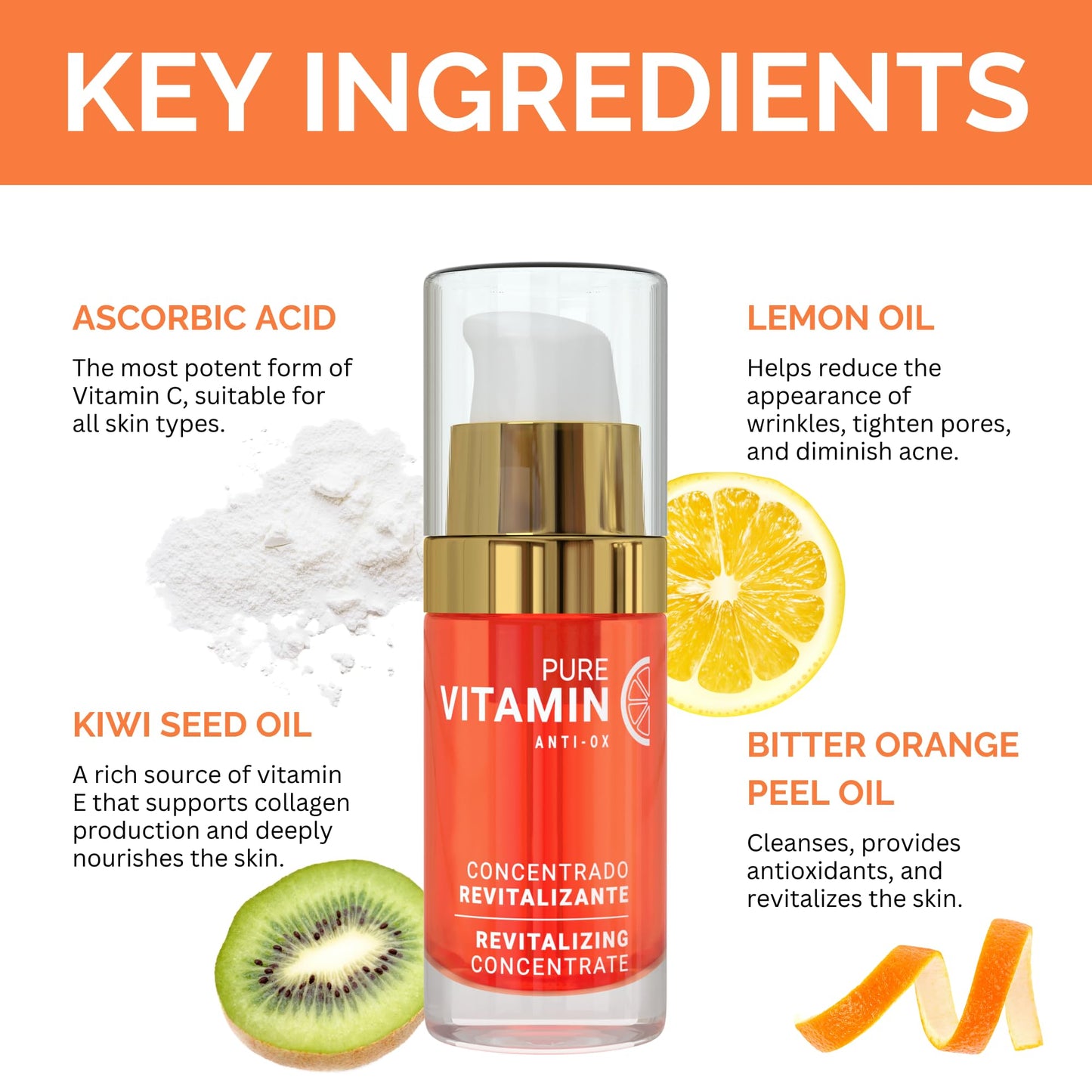 Noche Y Dia Night and Day Vitamin C Revitalizing Concentrate Serum for Face with Bitter Orange, Lemon, & Kiwi Seed 1.02 fl oz