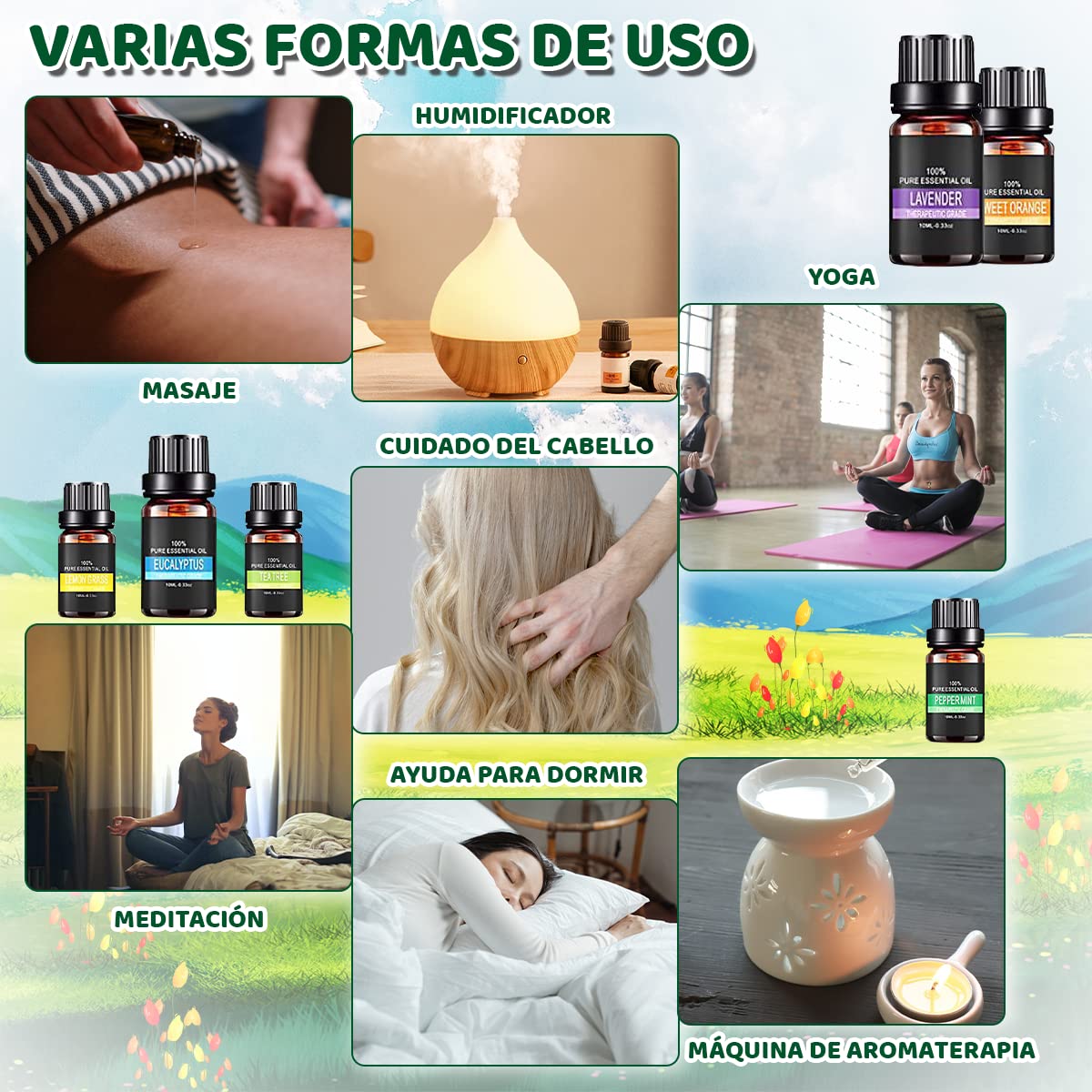 Aceites Esenciales VIDA4U 10ml Naturales para Aromaterapia en Hogar y Oficina