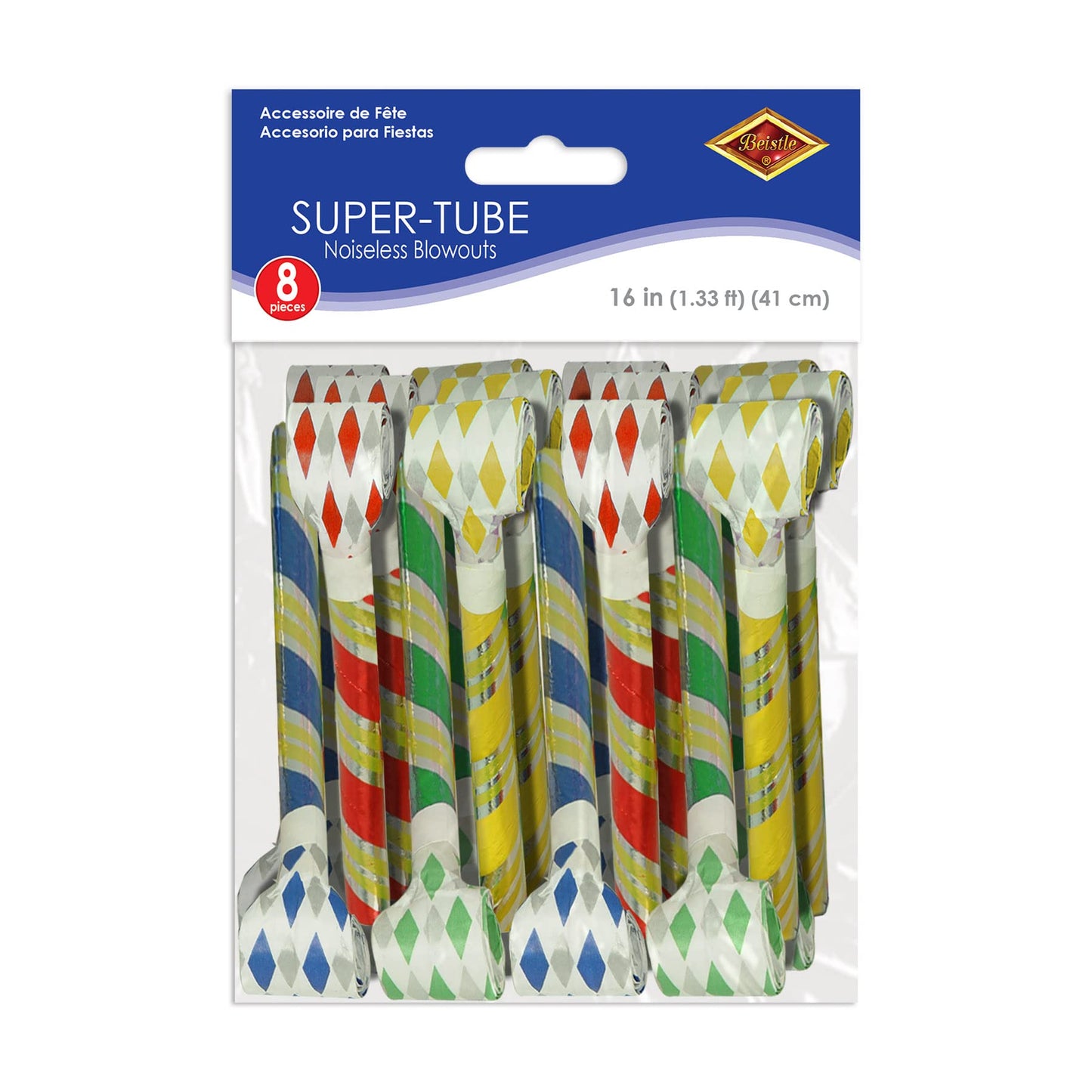 Beistle 50421 Super-Tube Noiseless Blowouts, 16-Inch, Assorted Color
