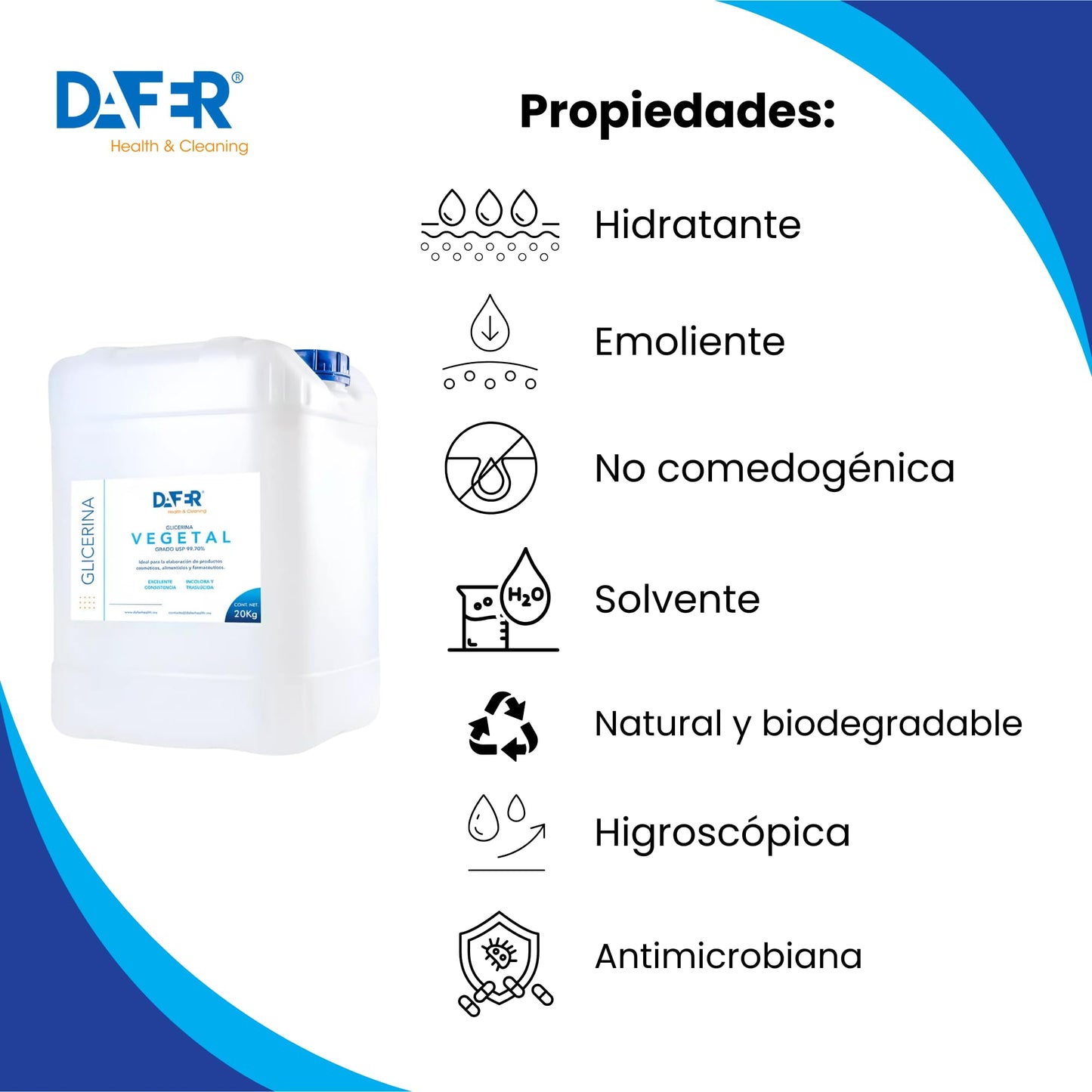 Glicerina Vegetal grado USP 20KG para el cuidado de la piel, cosméticos y productos comestibles