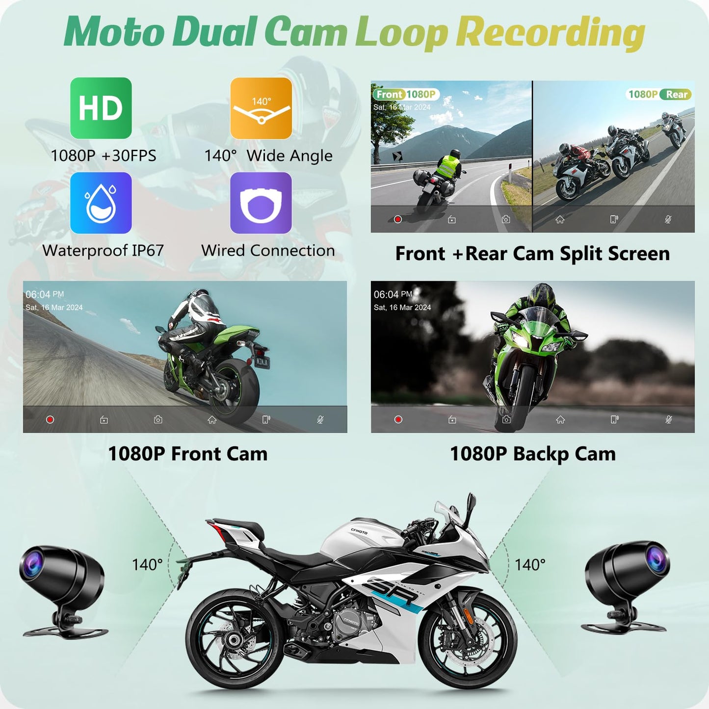 Carpuride W603D - visualización GPS Carplay para motocicleta, inalámbrica CarPlay y Android Auto para Moto, con cámaras duales HD 1080P, control remoto, visualización táctil impermeable de 6.3